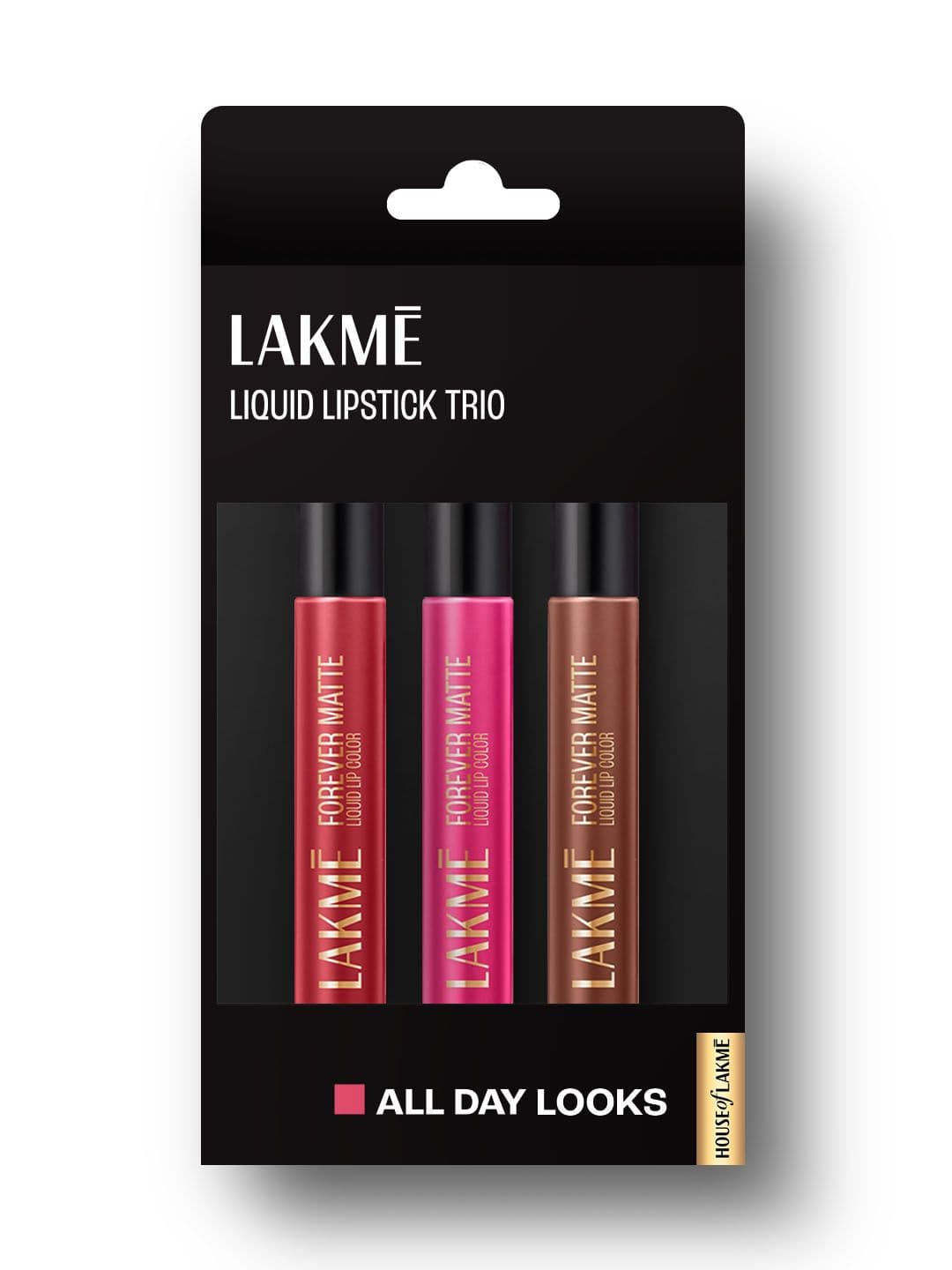 Lakme Forever Matte Long Stay Light-Weight Liquid Lipstick Trio 16.8ml - All Day Looks - view 1