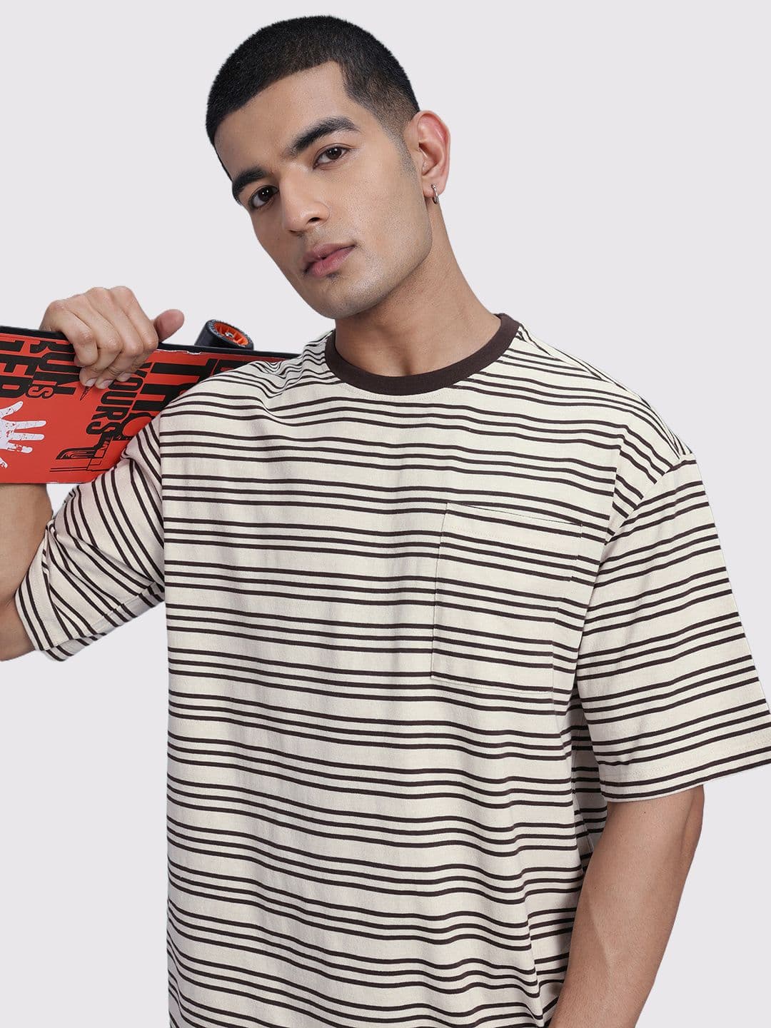 The Roadster Life Co. Striped Drop-Shoulder Sleeves Relaxed Fit T-shirt - view 1