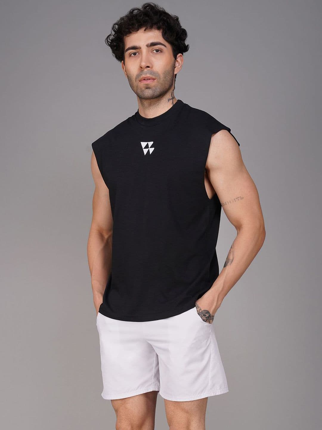 Brauch Printed Round Neck Drop Shoulder Gym Vest - M-VEST-BACK-DONTWASTE-BLK-S - view 1