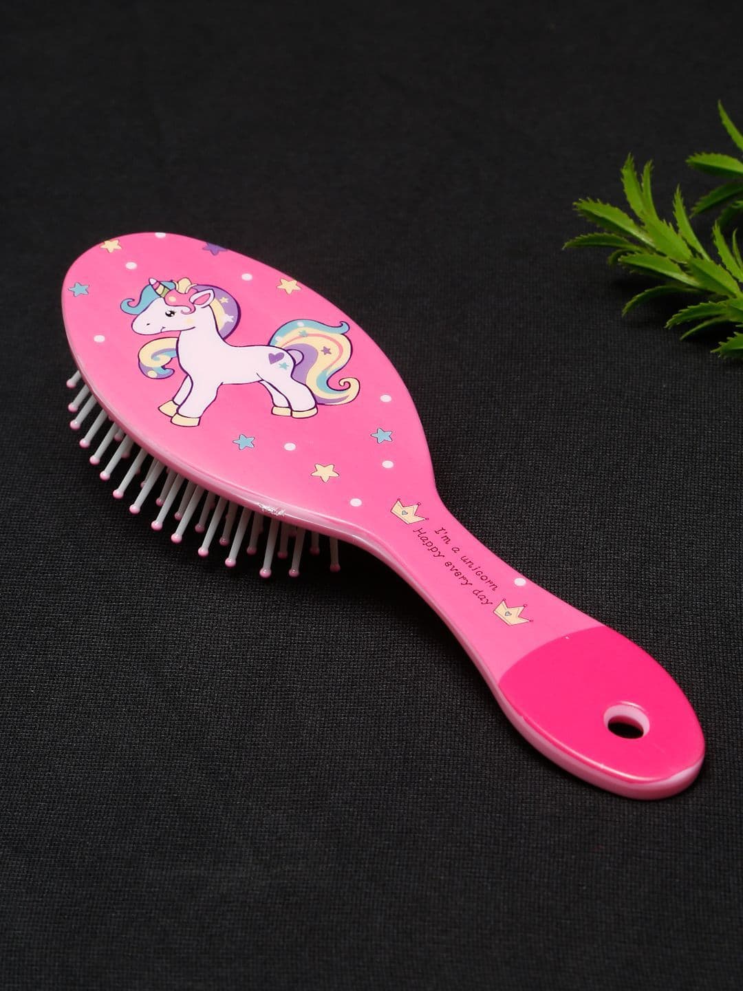 Stoln Unicorn Printed Oval Shaped Hair Brush- Dark Pink - view 1