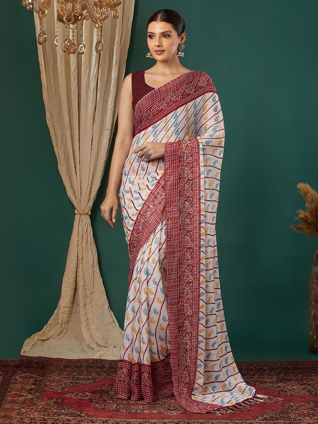 Mitera Striped Pure Georgette Saree With Blouse Piece - view 1