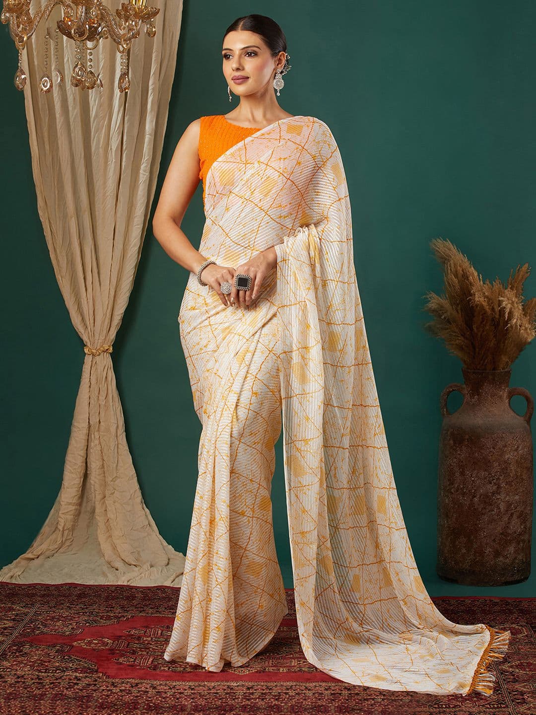 Mitera Pure Georgette Abstract Printed Saree - view 1