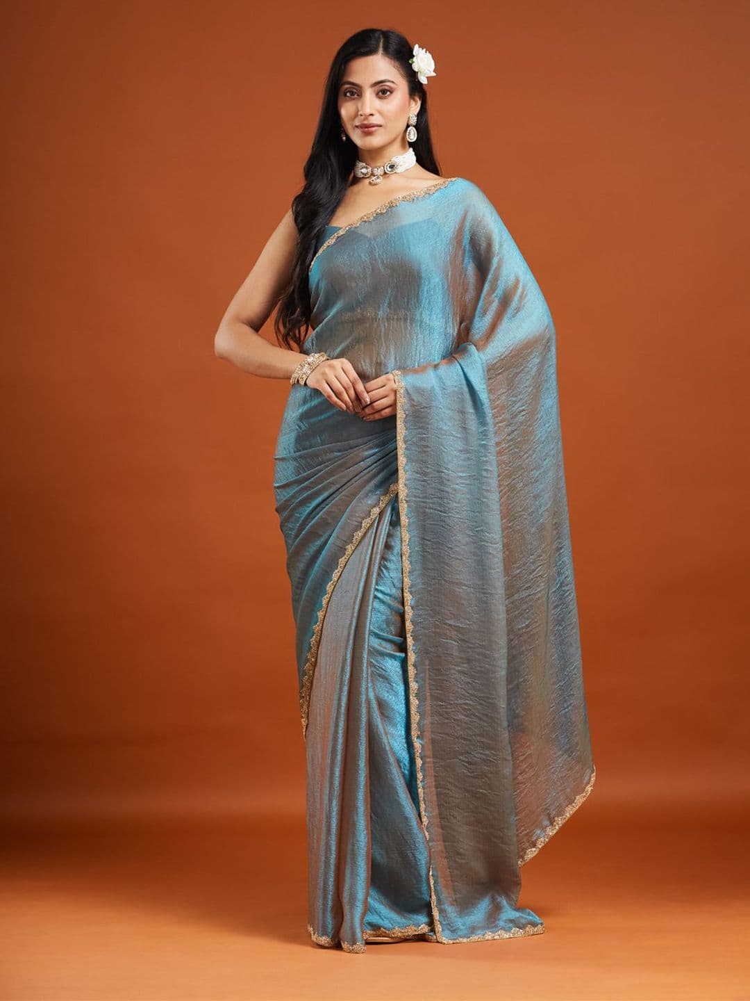 kasee Solid Embellished Beads and Stones Silk Blend Saree - view 1