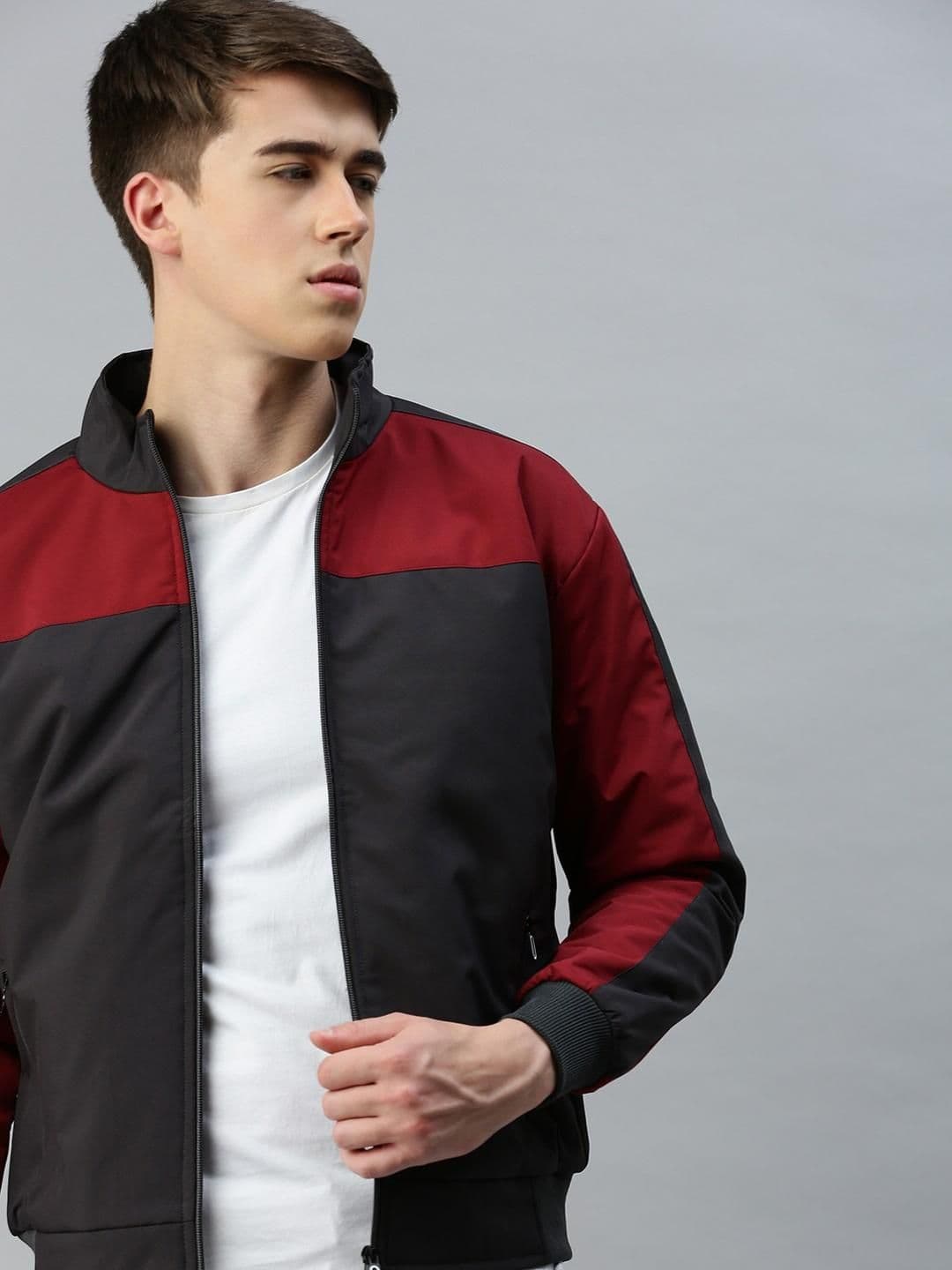 VOXATI Colourblocked Stand Collar Bomber Jacket - view 1