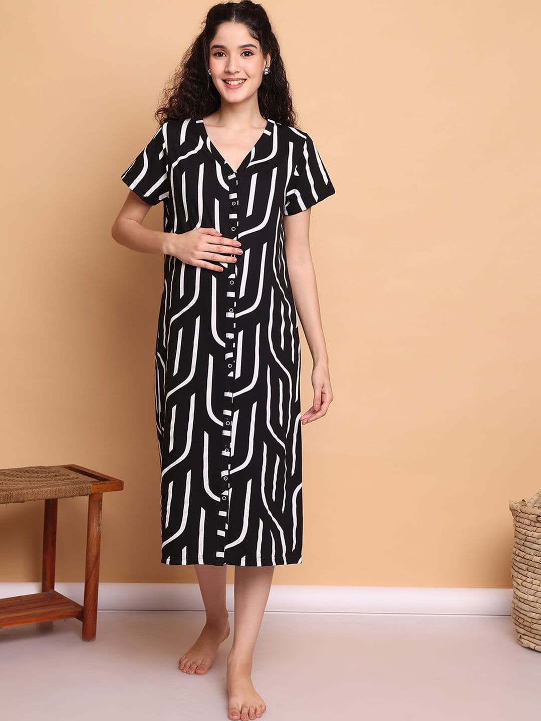 Secret Wish Women Geometric Printed Zipless Maternity Nightdress - view 1