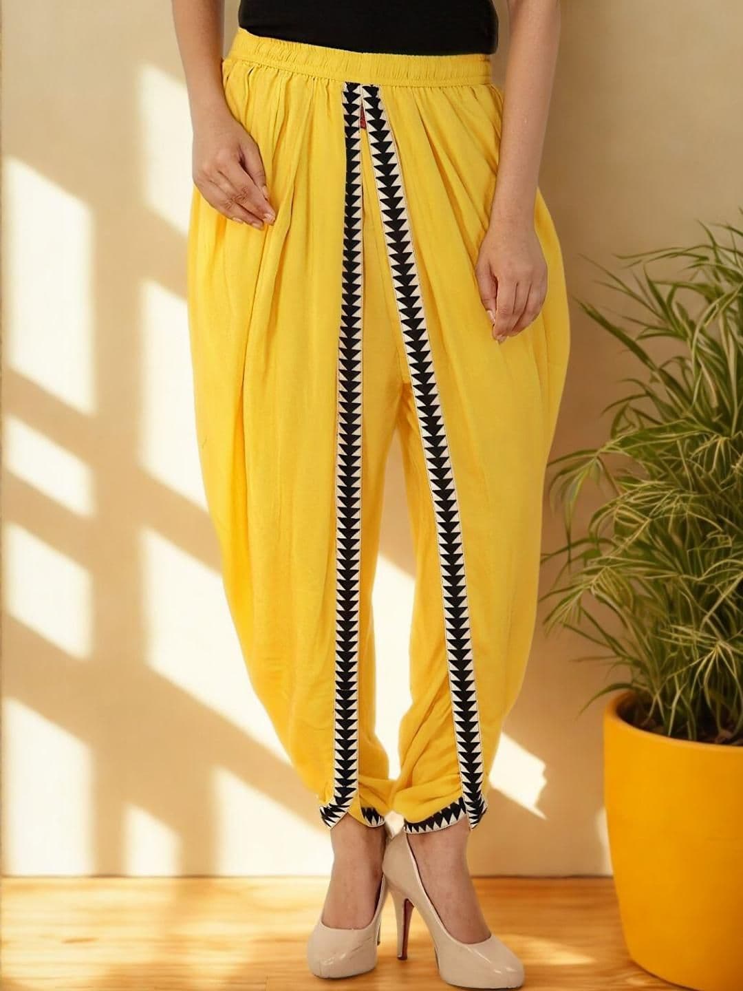 Vaidiki Yellow Solid Viscose Rayon Dhotis - view 1