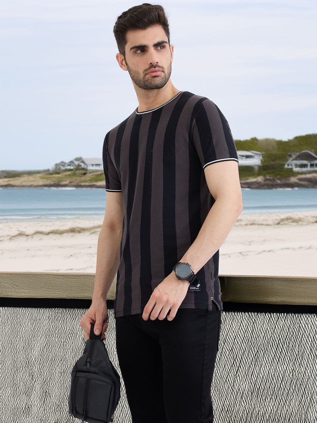 Status Quo Men Striped Round Neck T-shirt - view 1