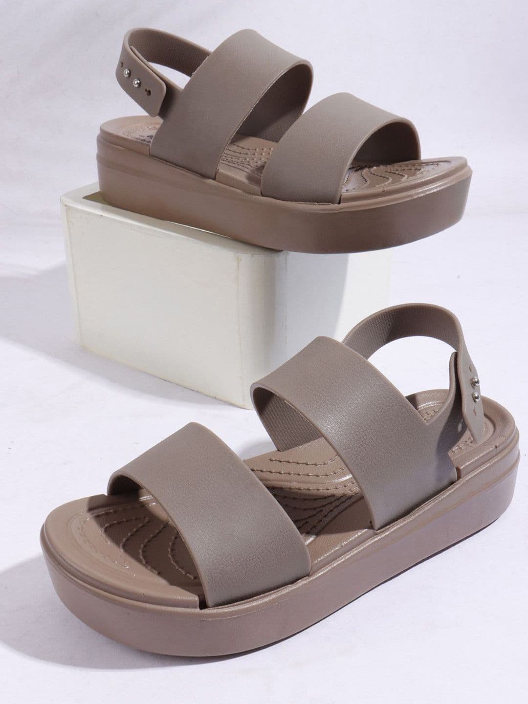 JUMPLITE Women Open Toe Textured Flatform Heels With Backstrap - view 1