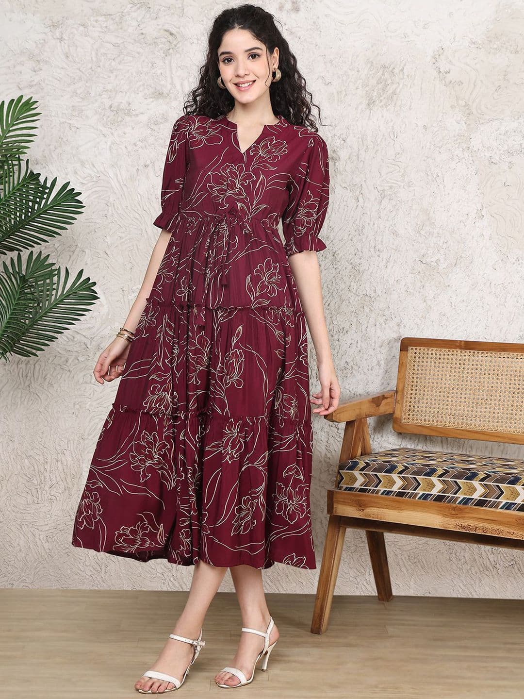Claura Floral Printed Fit and Flare Midi Dress - view 1