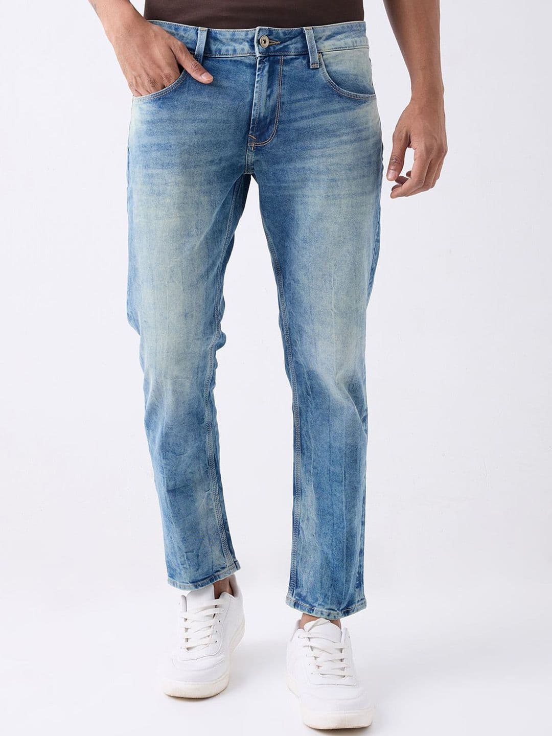 SPYKAR Men Regular Fit Mid-Rise Low Distress Heavy Fade Jeans - view 1
