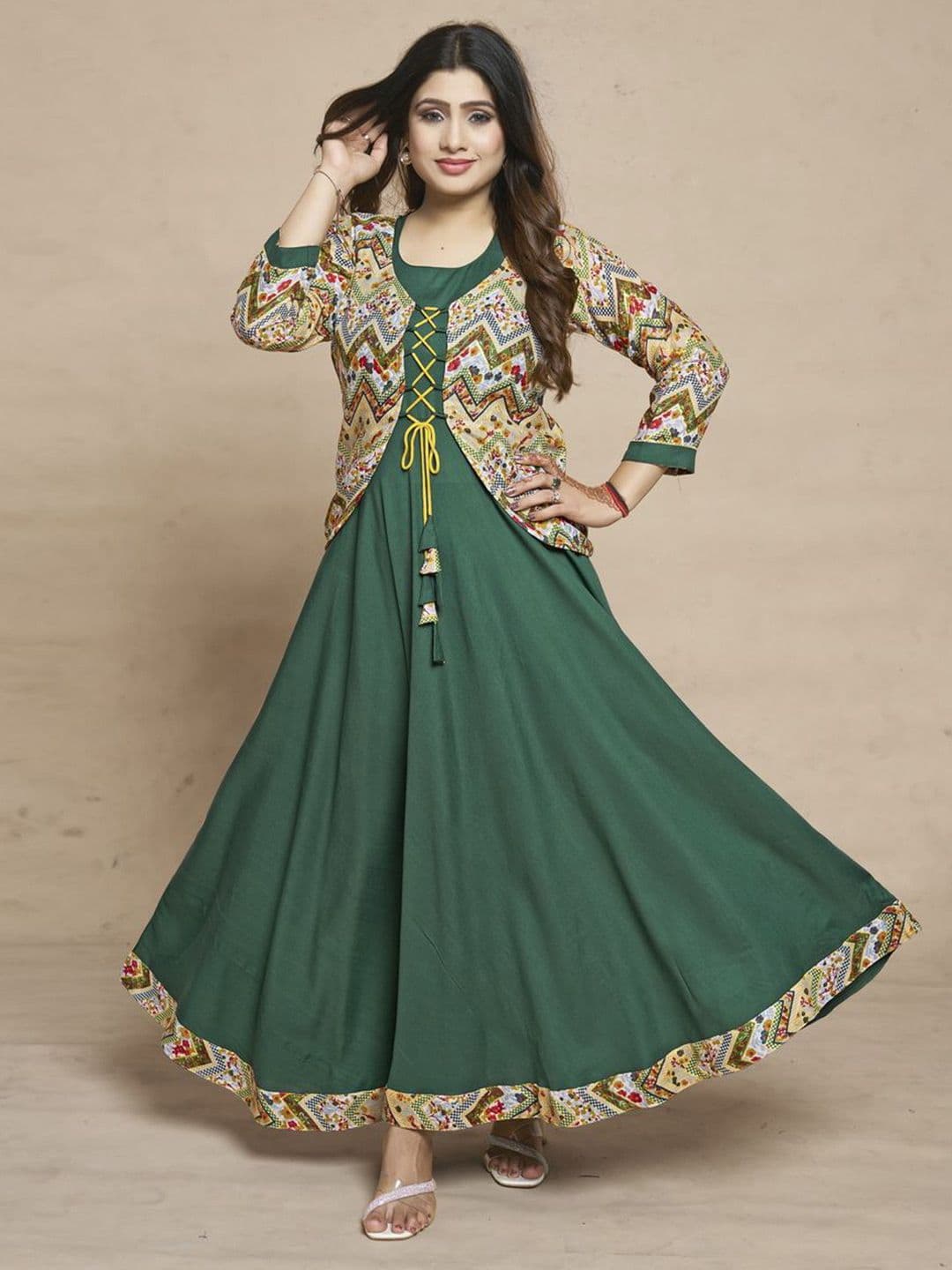 MEESORRA Printed Round Neck Ethnic Dresses With Koti Jacket - view 1