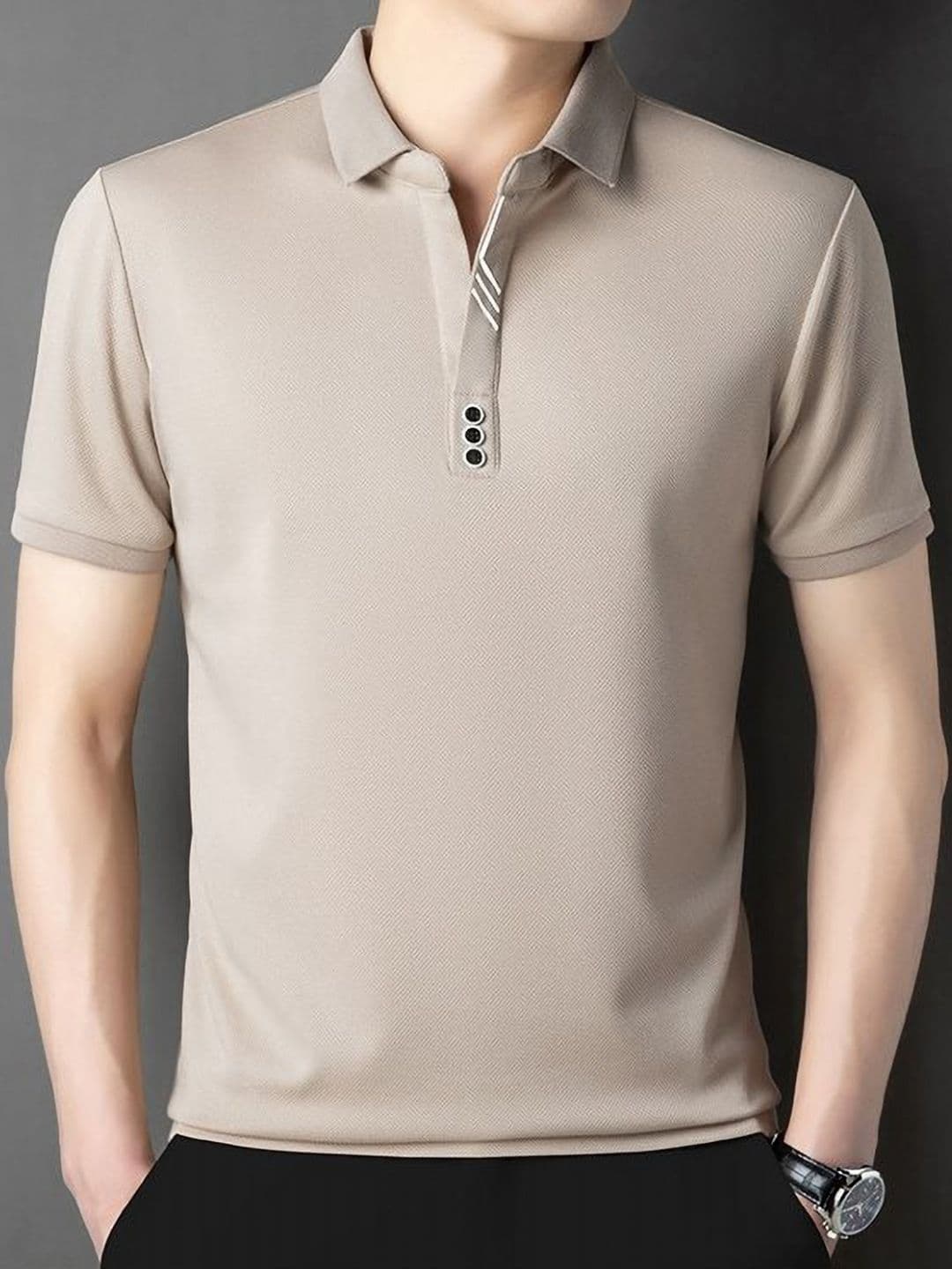 StyleCast x Revolte Men Polo Collar Raw Edge T-shirt - view 1