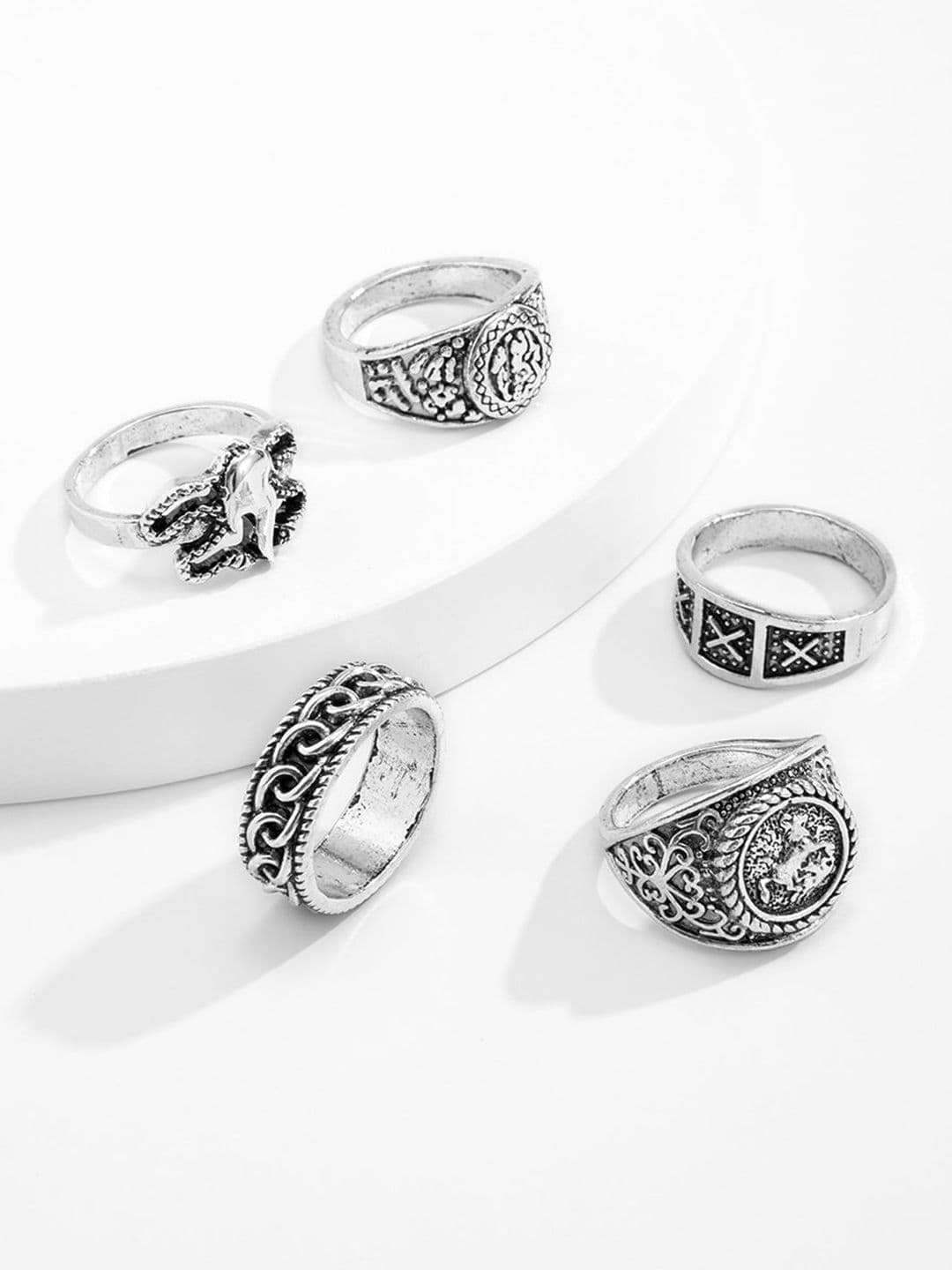 StyleCast x Revolte Men Pack of 5 Silver-Plated Finger Rings - view 1