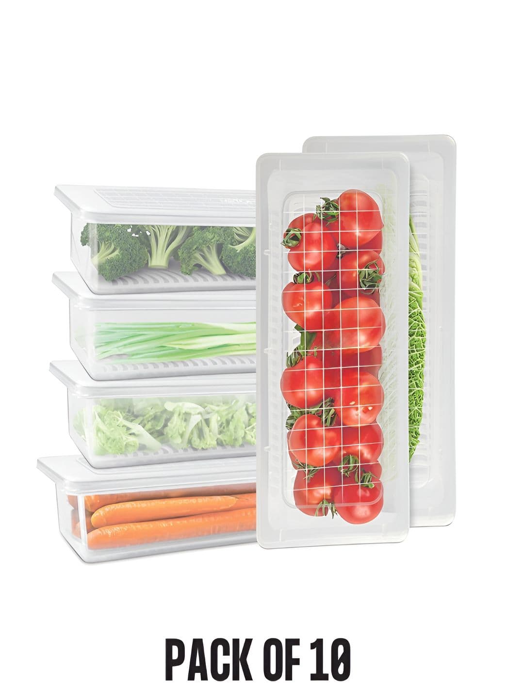 Aura Set of 10 Transparent Airtight Plastic Fridge Storage Containers 1500 ml - view 1