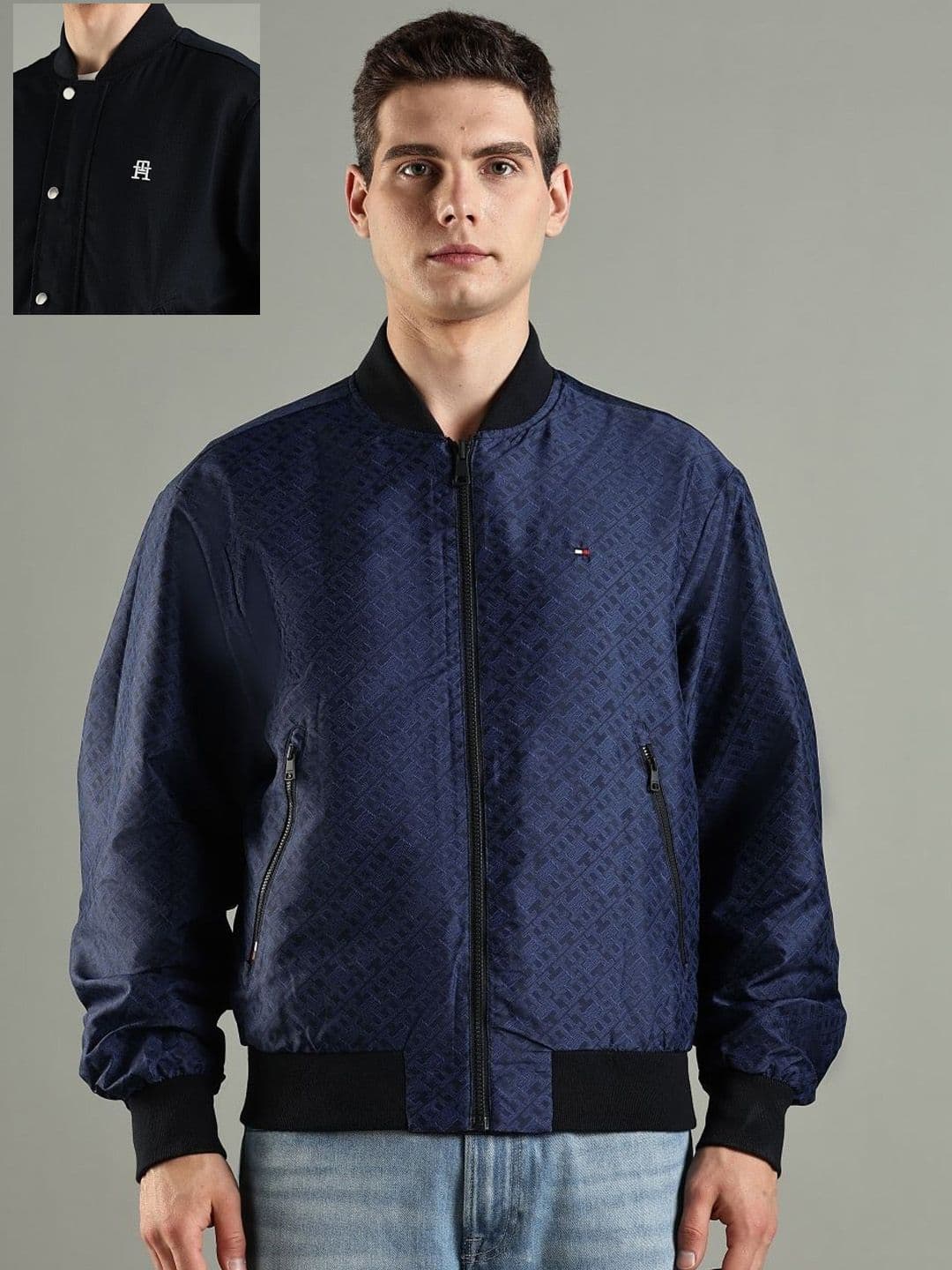 Tommy Hilfiger Men Stand Collar Solid Reversible Casual Bomber - view 1