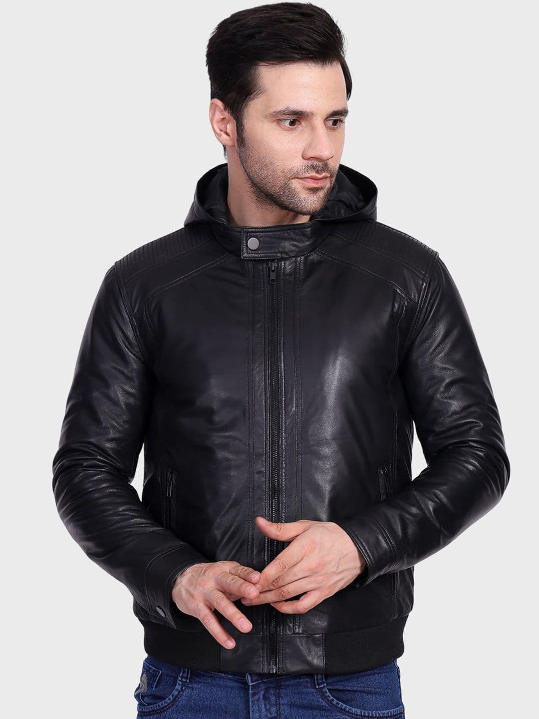 Justanned Hooded Soft Solid Leather Jacket - view 1