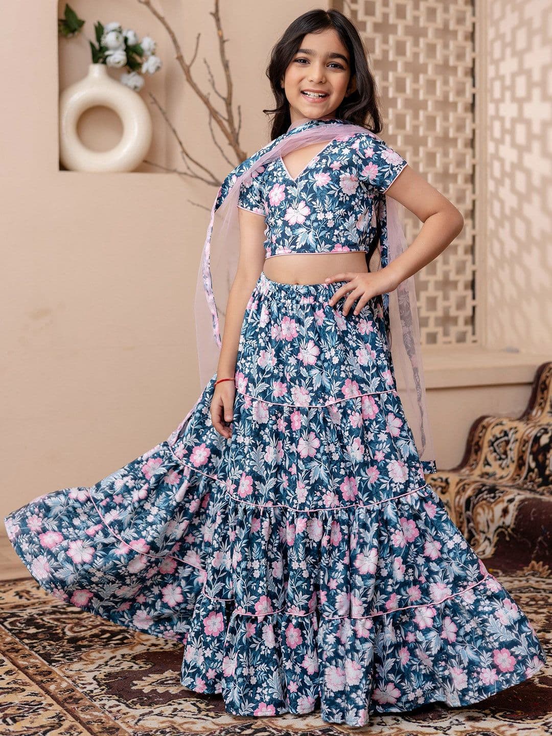Sangria Girls Printed Pure Cotton Lehenga Choli With Dupatta - view 1