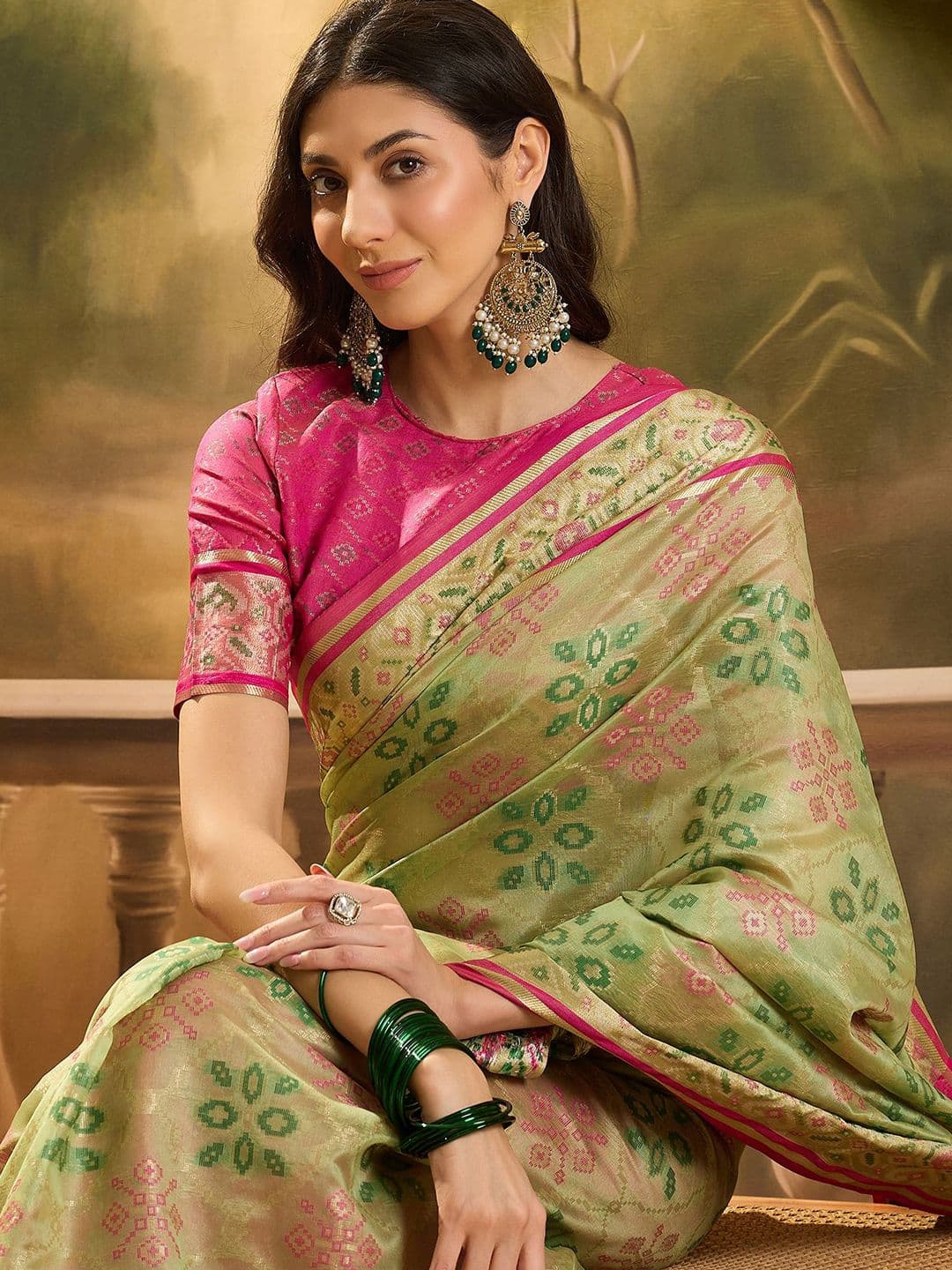 Sangria Woven Design Floral Patola Saree - view 1