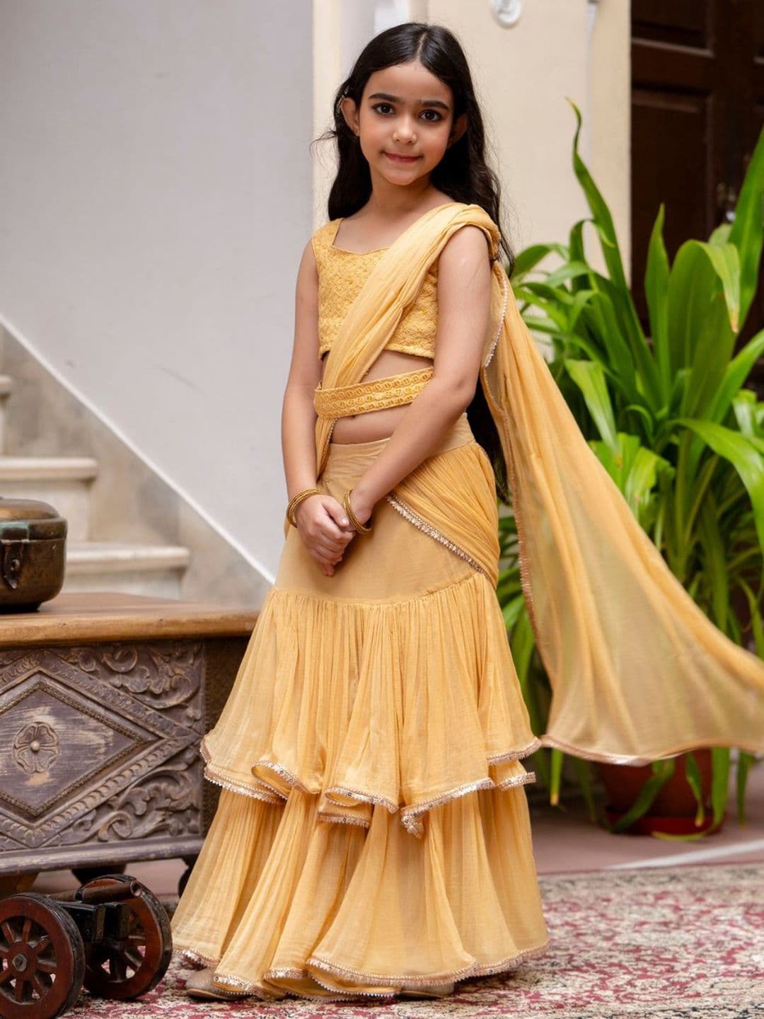 Sangria Girls Embroidered Choli & Lehenga With Attached Dupatta - view 1