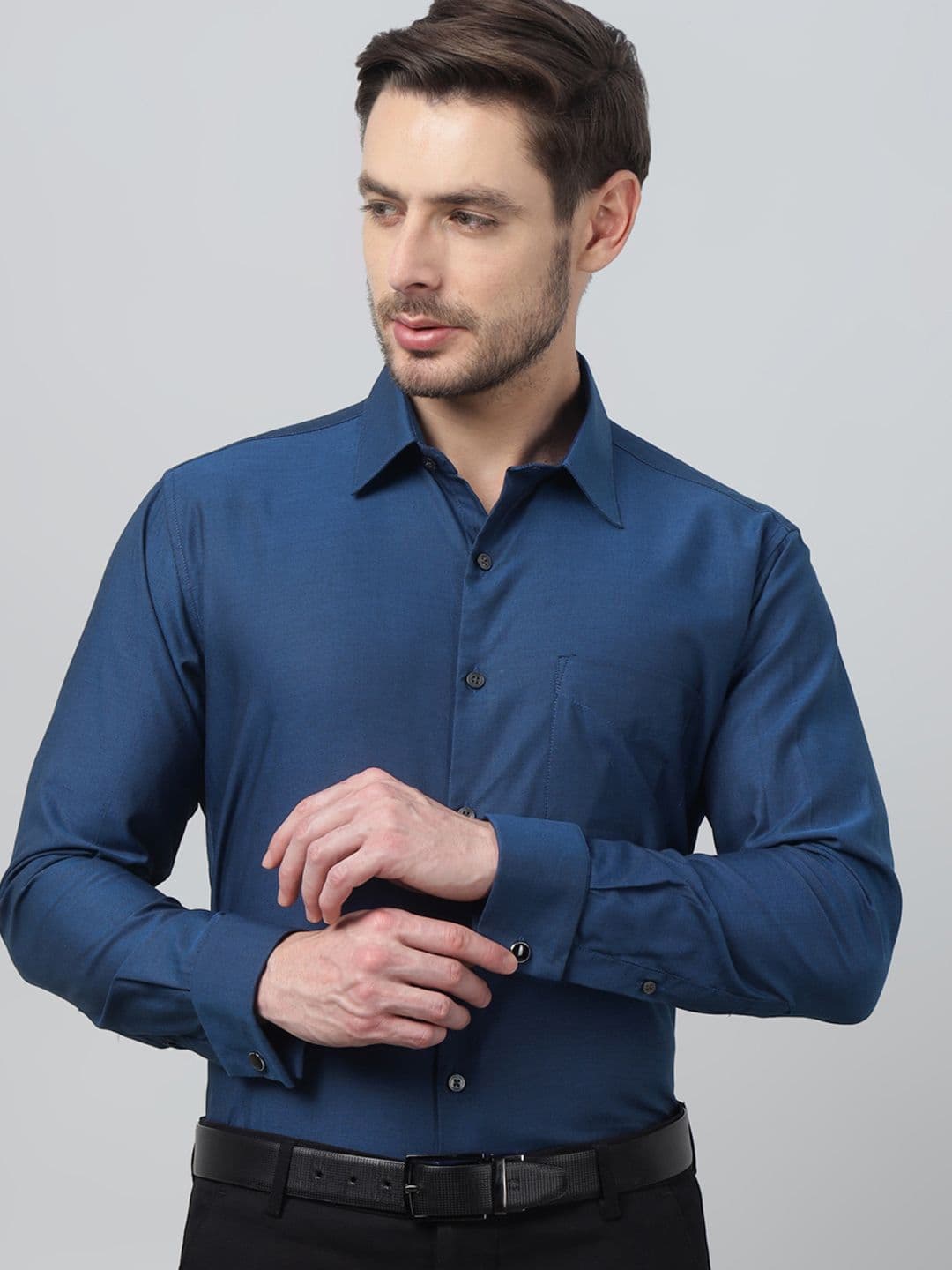 Hancock Men Premium Fit Textured Spread Collar French Cuff Pure Cotton Formal Shirt - view 1