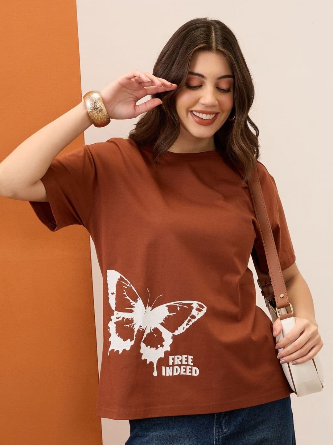Mast & Harbour Women Graphic Printed Round Neck Cotton Oversized T-shirt - view 1