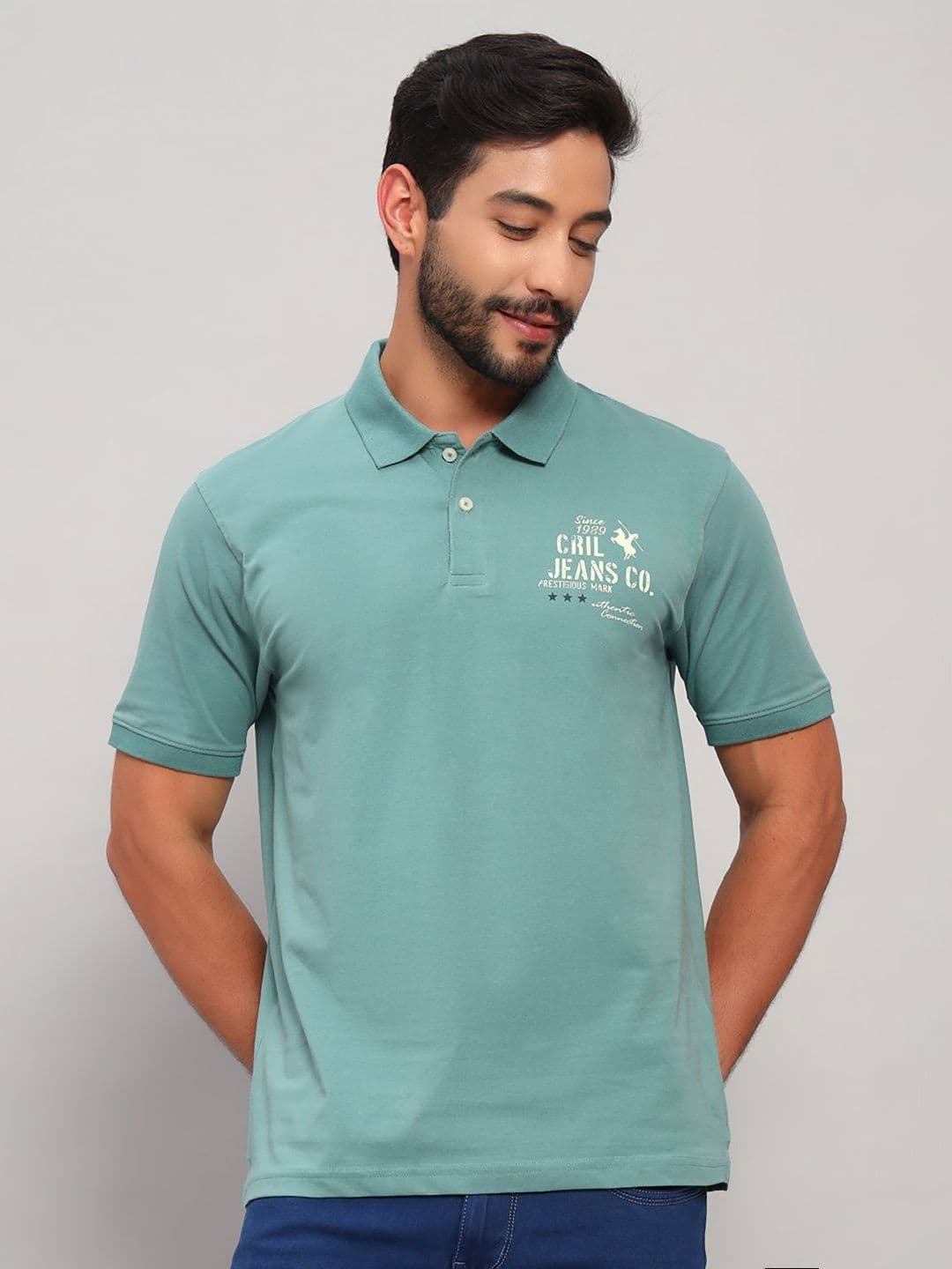 Cantabil Typography Printed Polo Collar Short Sleeves Regular Fit T-shirt - view 1