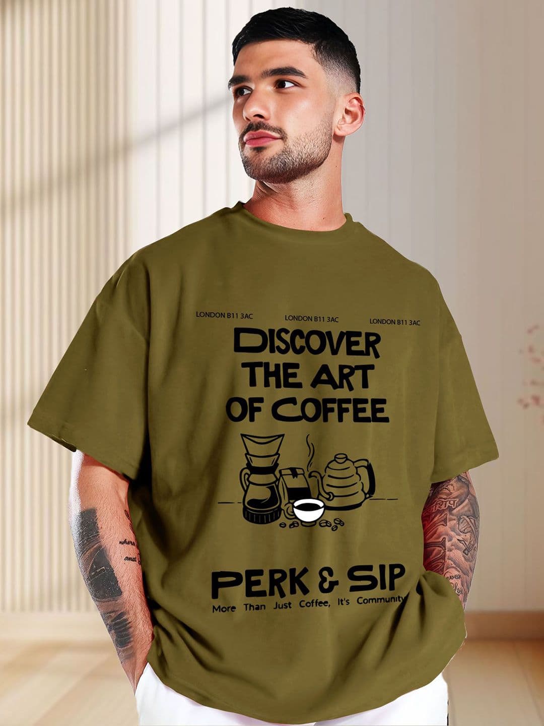 THE BEETEL HOUSE Typography Printed Round Neck Cotton Oversized Loose Fit T-shirt - view 1