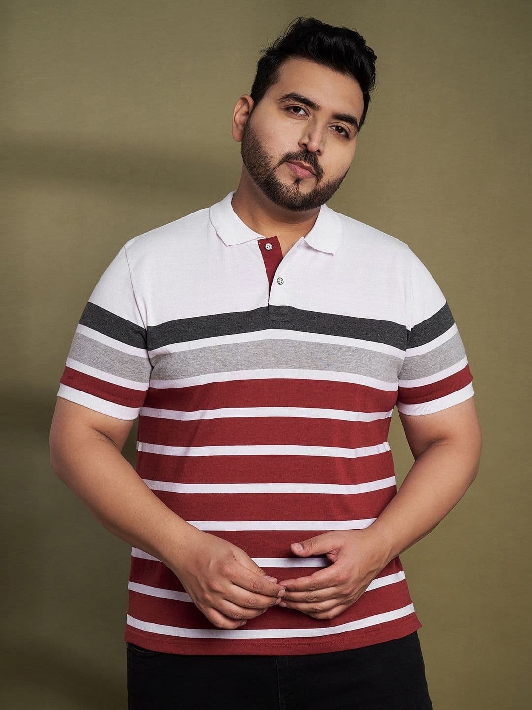 AUSTIVO Striped Polo Collar Regular Fit T-shirt - view 1