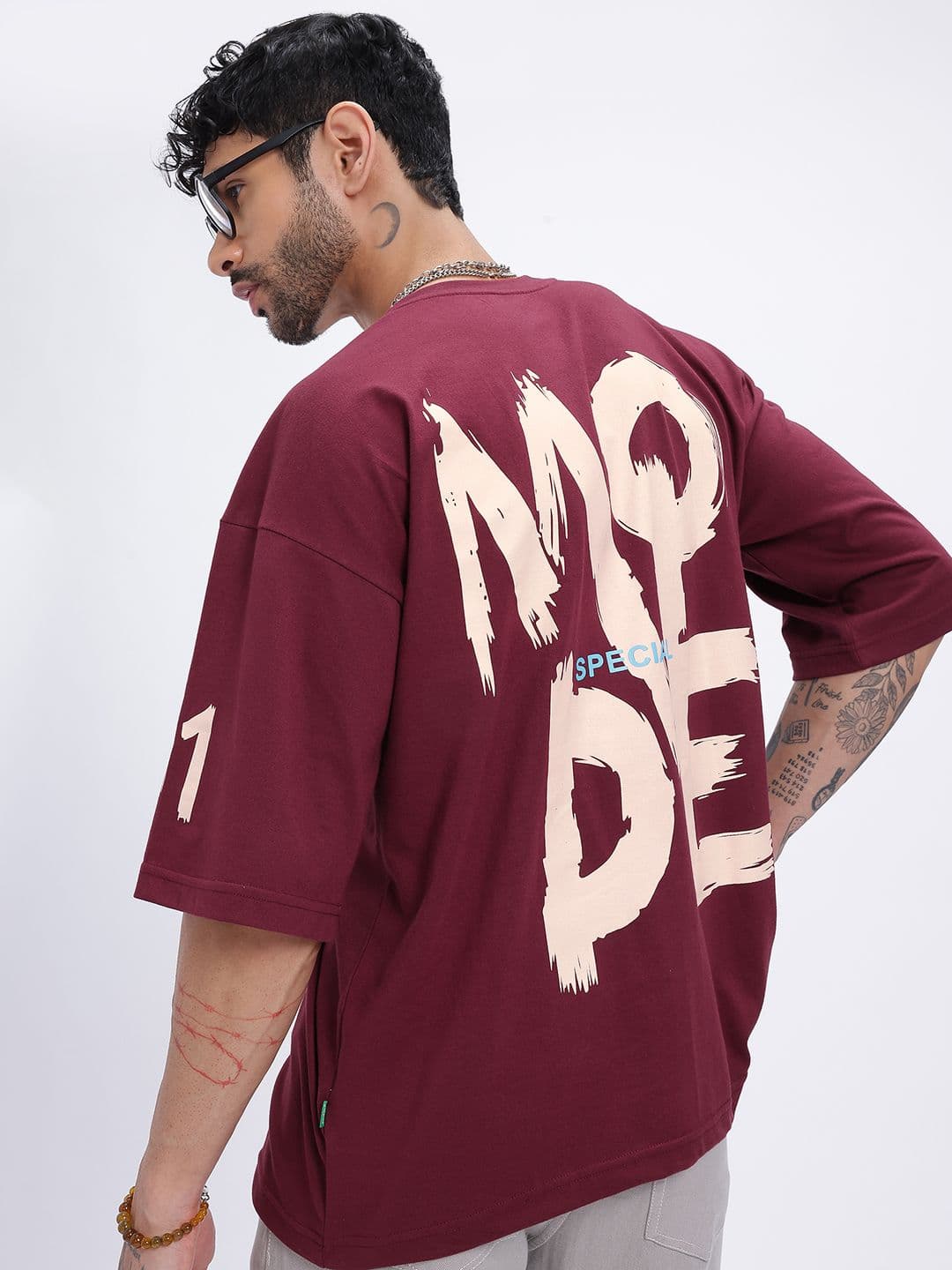 glitchez Typograpy Printed Oversize Drop-Shoulder T-shirt - view 1