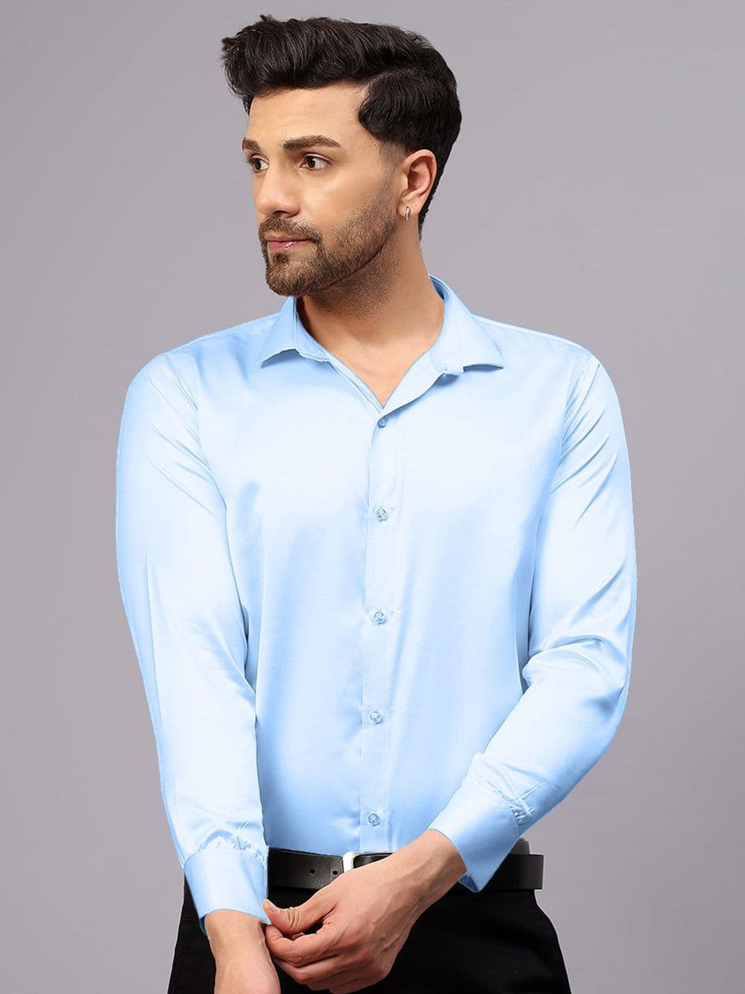 CVC Men Regular Fit Poly Satin Silk Sky Blue Shirt - view 1