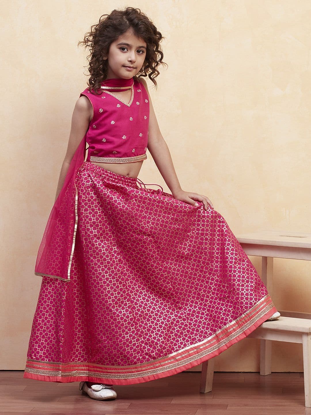 Biba Girls Embroidered Thread Work Ready to Wear Lehenga & Blouse With Dupatta - view 1