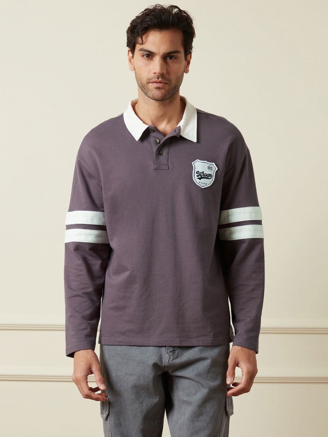 WROGN Men Colourblocked Polo Collar Applique T-shirt - view 1