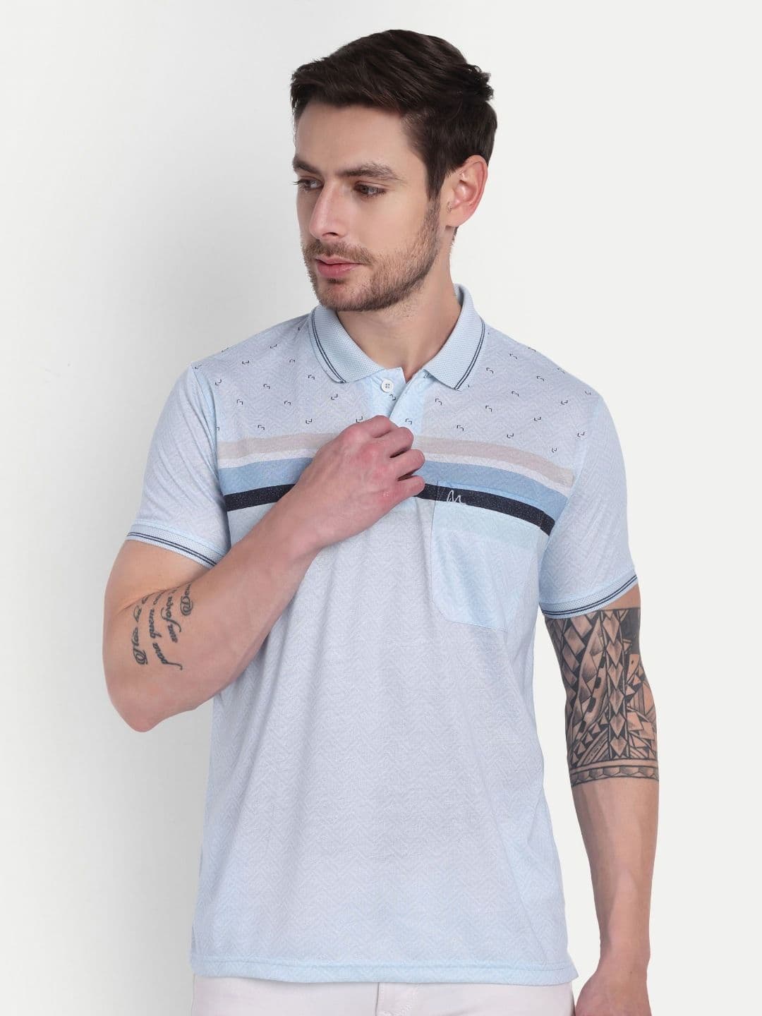 HAUTEMODA Printed Pure Cotton Polo Collar T-shirt - view 1