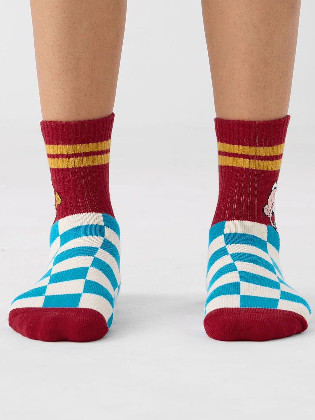 The Souled Store Unisex Popeye Checks Cotton Crew Socks - view 1