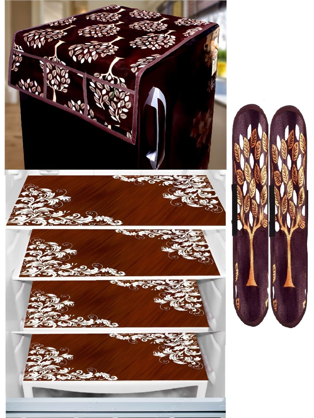 Aura 7-Pcs Printed Fridge Top Cover With Handle Covers & Mats - view 1