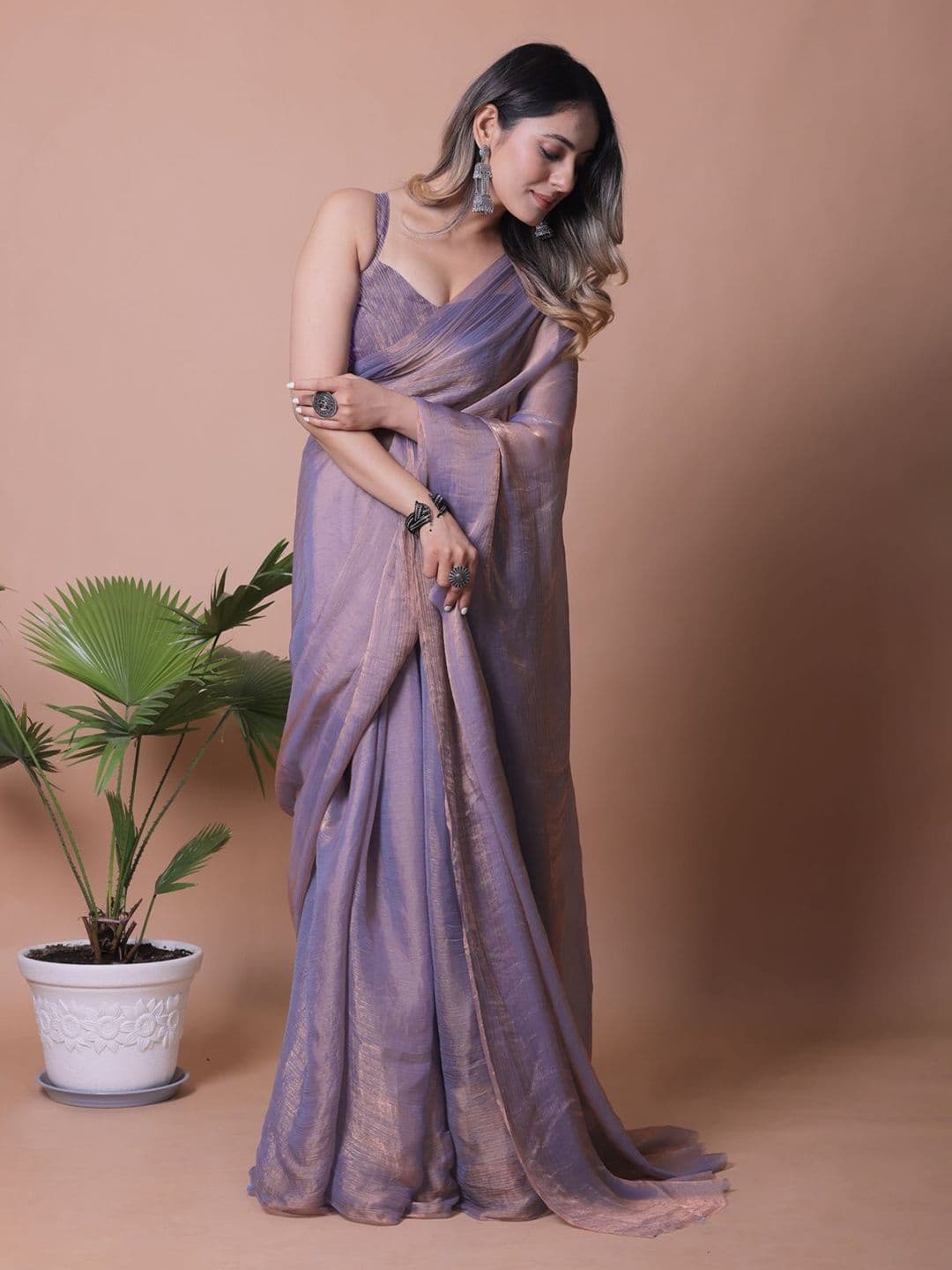 Anneca Women Solid Pure Chiffon Saree - view 1