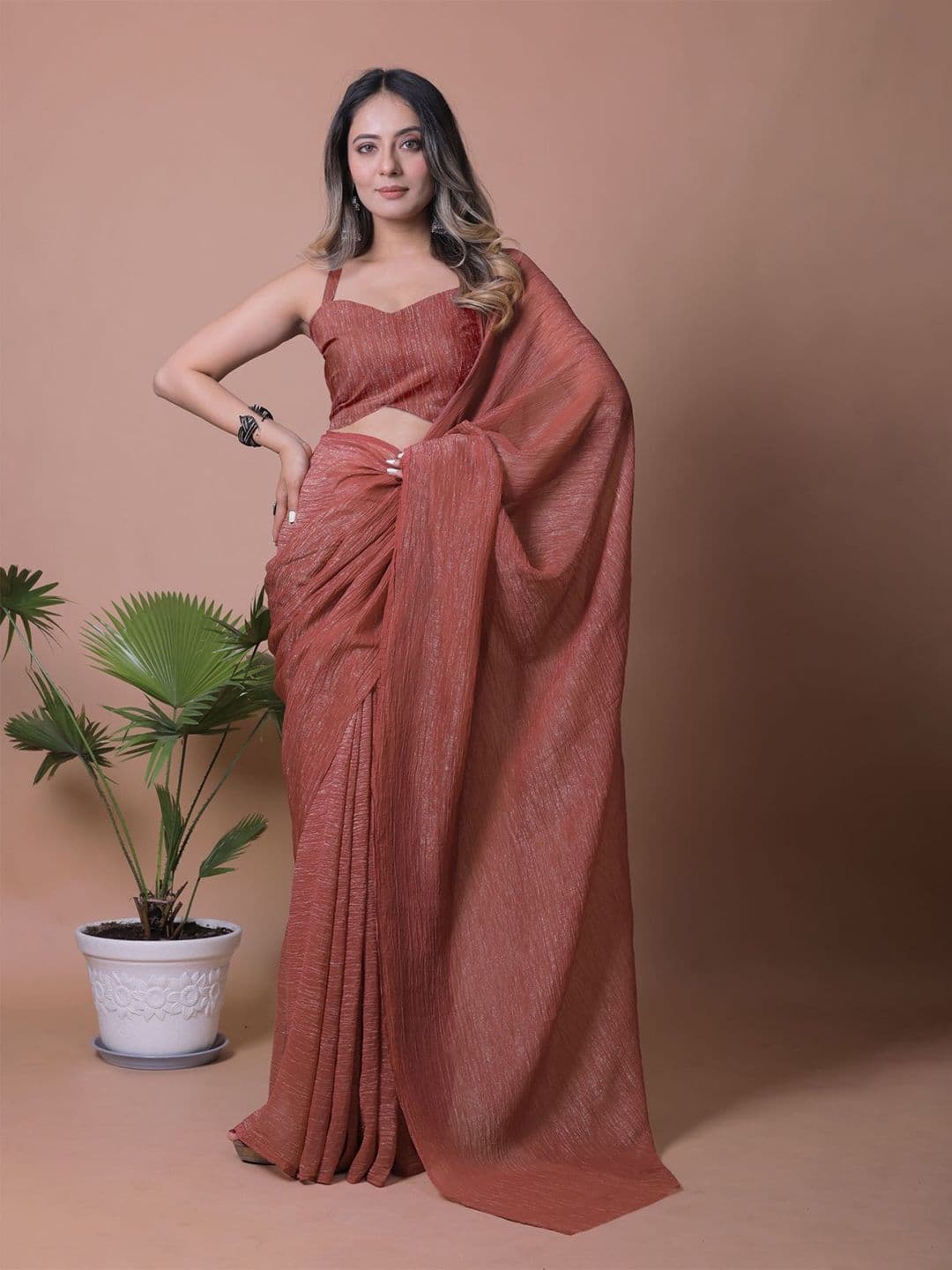 Anneca Shimmer Crunchy Tissue Party wear Saree - view 1