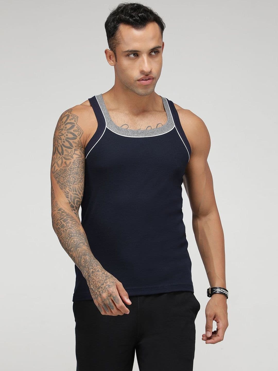 MACHO Pack Of 2 Assorted Super Combed Cotton Gym Vests - view 1