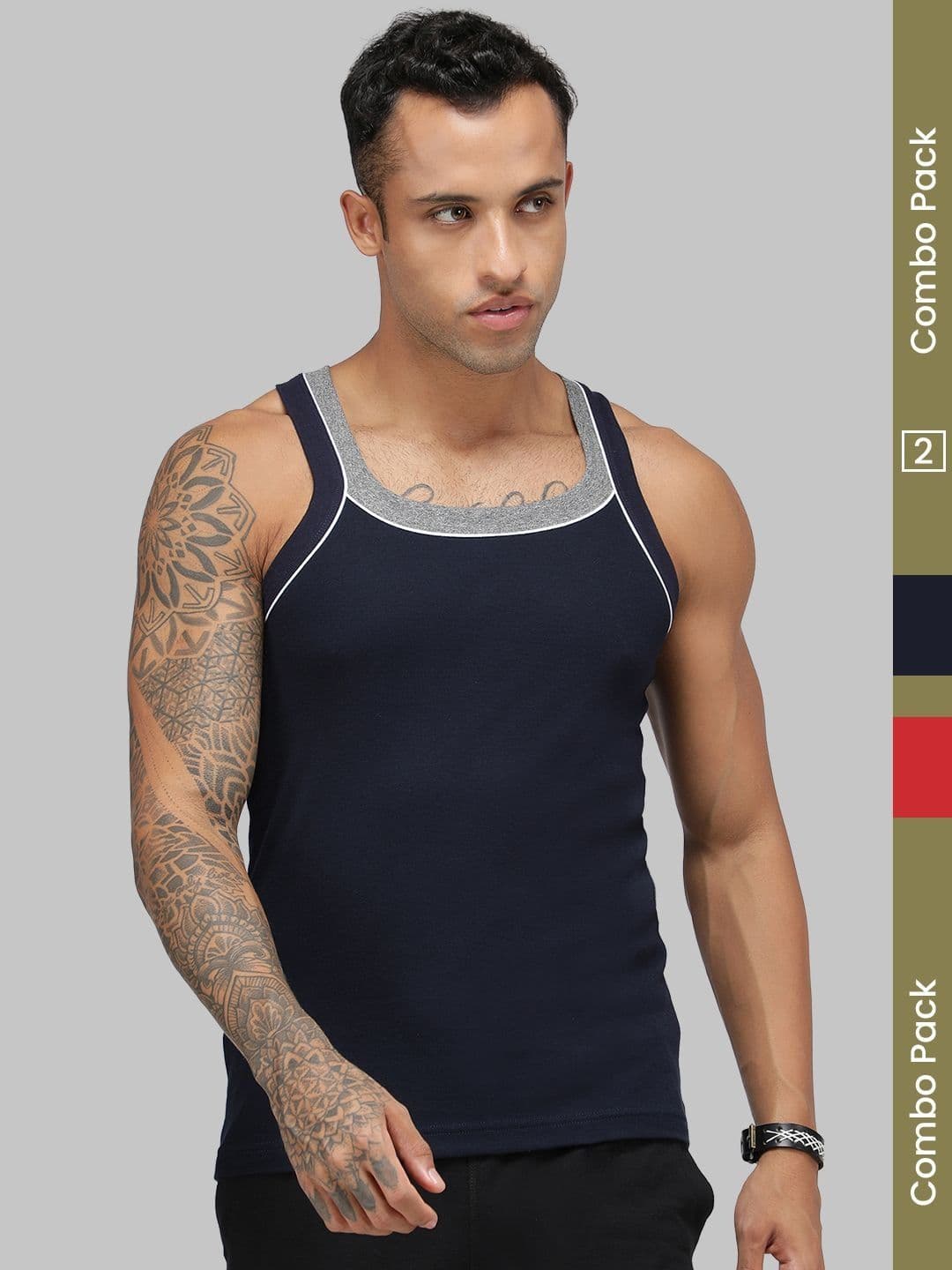 MACHO Pack Of 2 Pure Cotton Assorted Gym Innerwear Vests - view 1