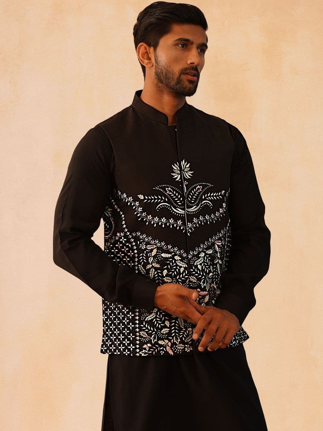 Jompers Satin Embroidered Nehru Jackets - view 1