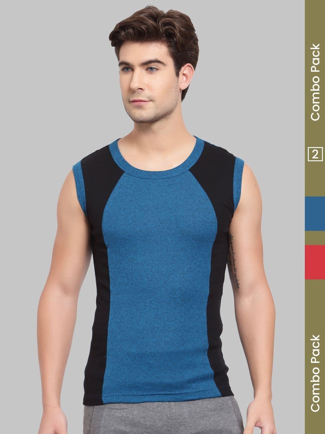 MACHO Sporto Pack Of 2 Pure Cotton Assorted Gym Vest - view 1