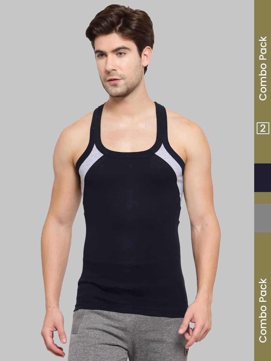 MACHO Pack Of 2 Assorted Super Combed Cotton Gym Vests - view 1