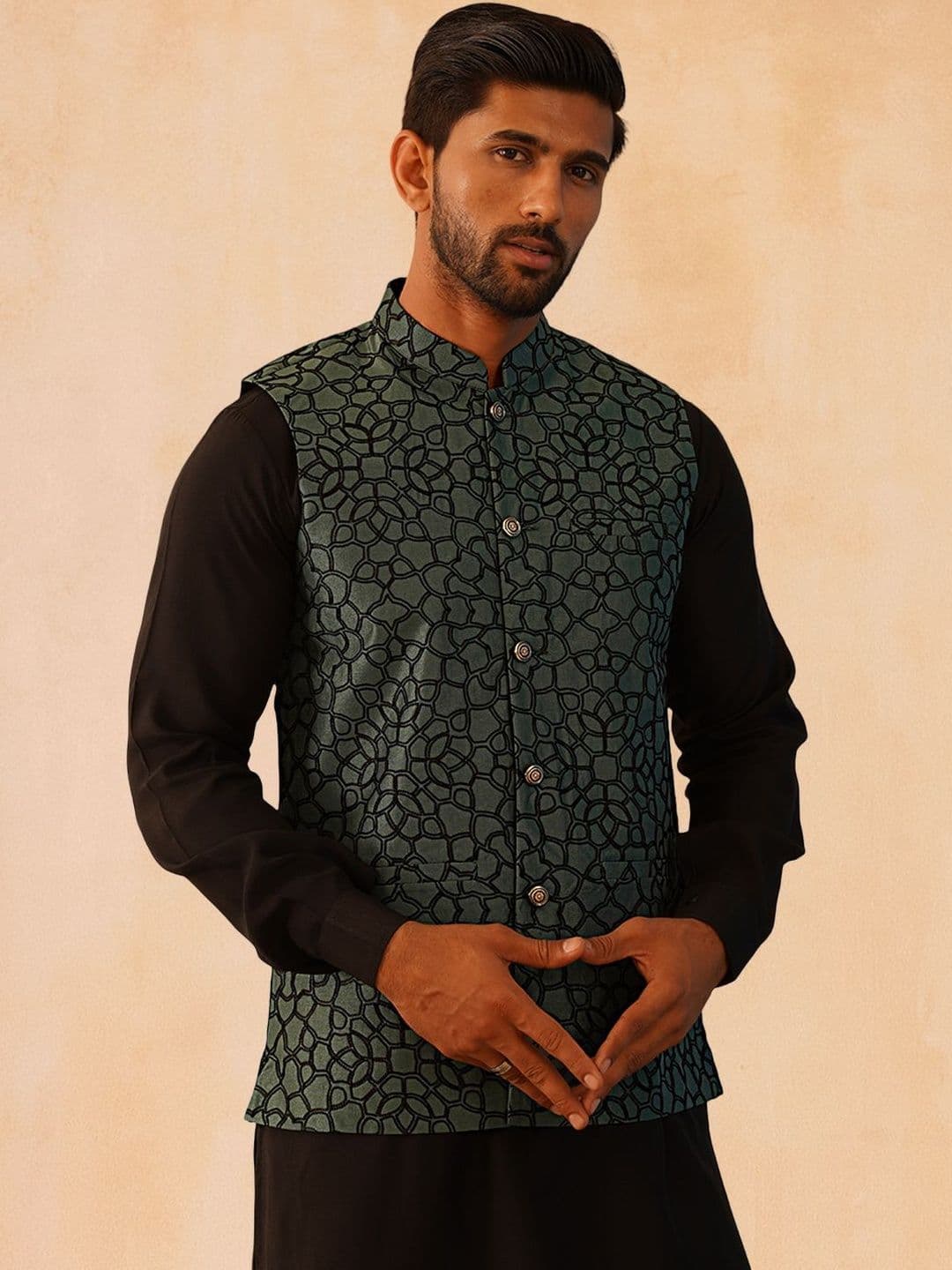 Jompers Satin Embroidered Nehru Jackets - view 1