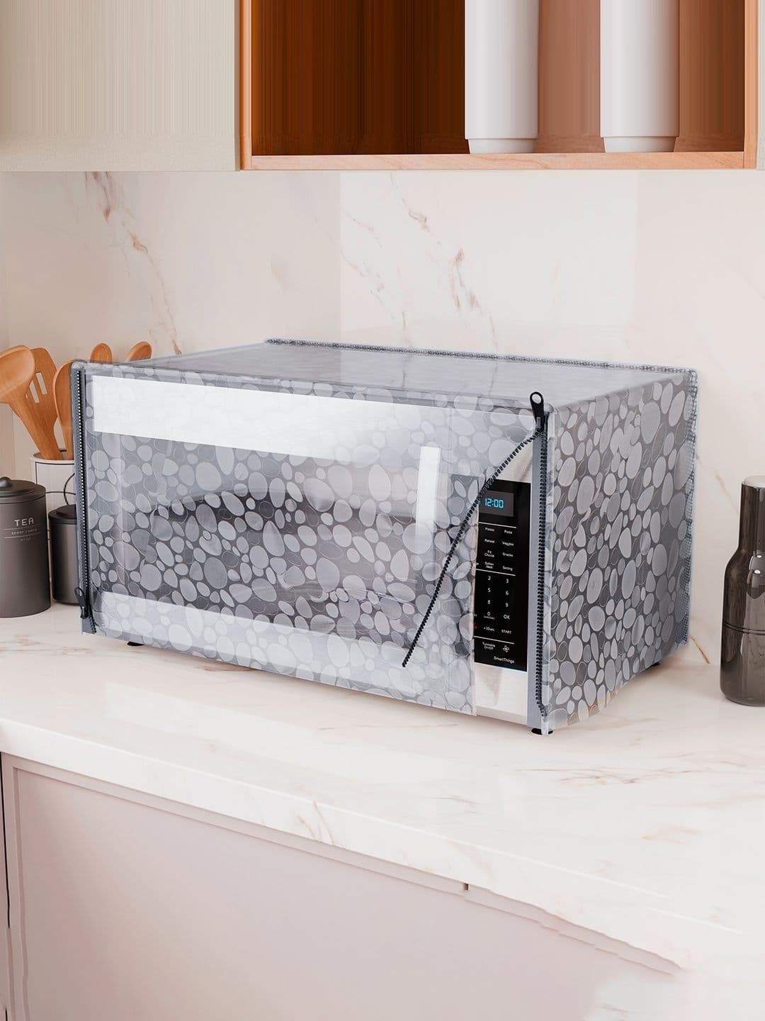 Kuber Industries Transparent & White Stone Printed Microwave Oven Cover - view 1