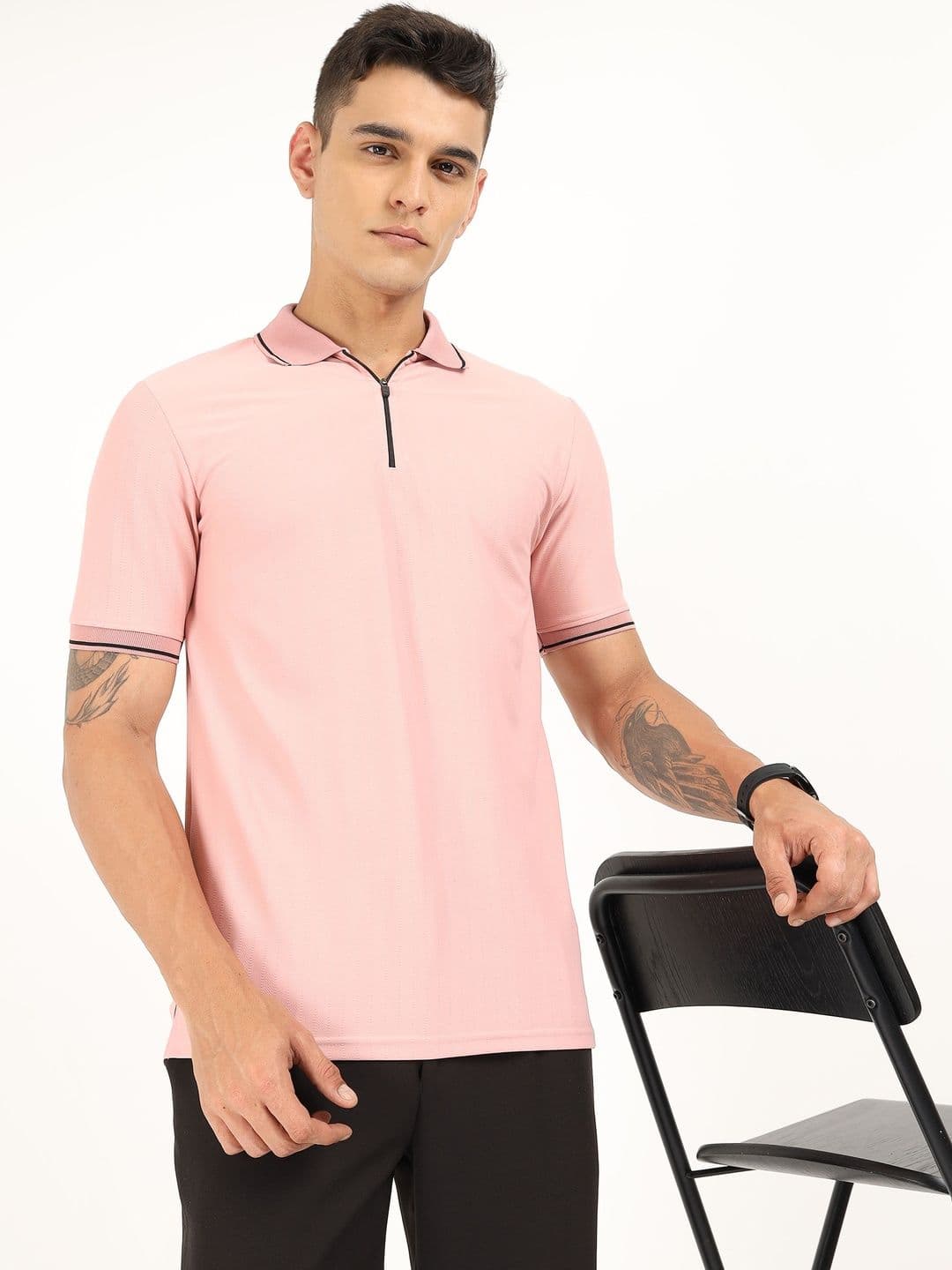 THE BEETEL HOUSE Men Self Design Polo Collar T-shirt - view 1
