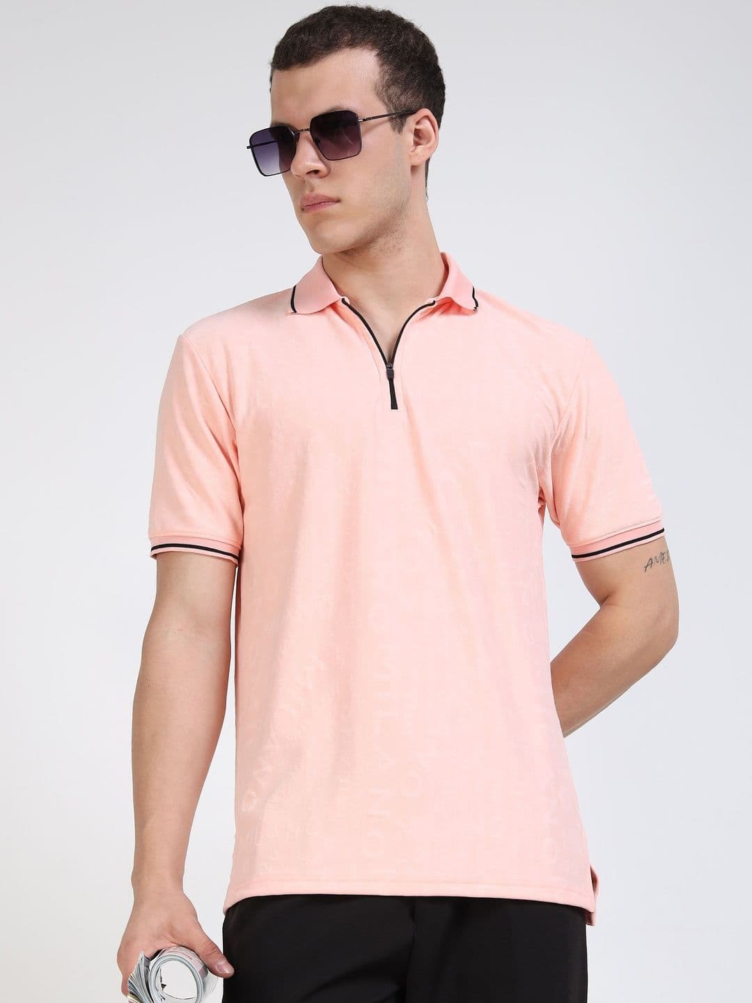 THE BEETEL HOUSE Men Textured Polo Collar T-shirt - view 1