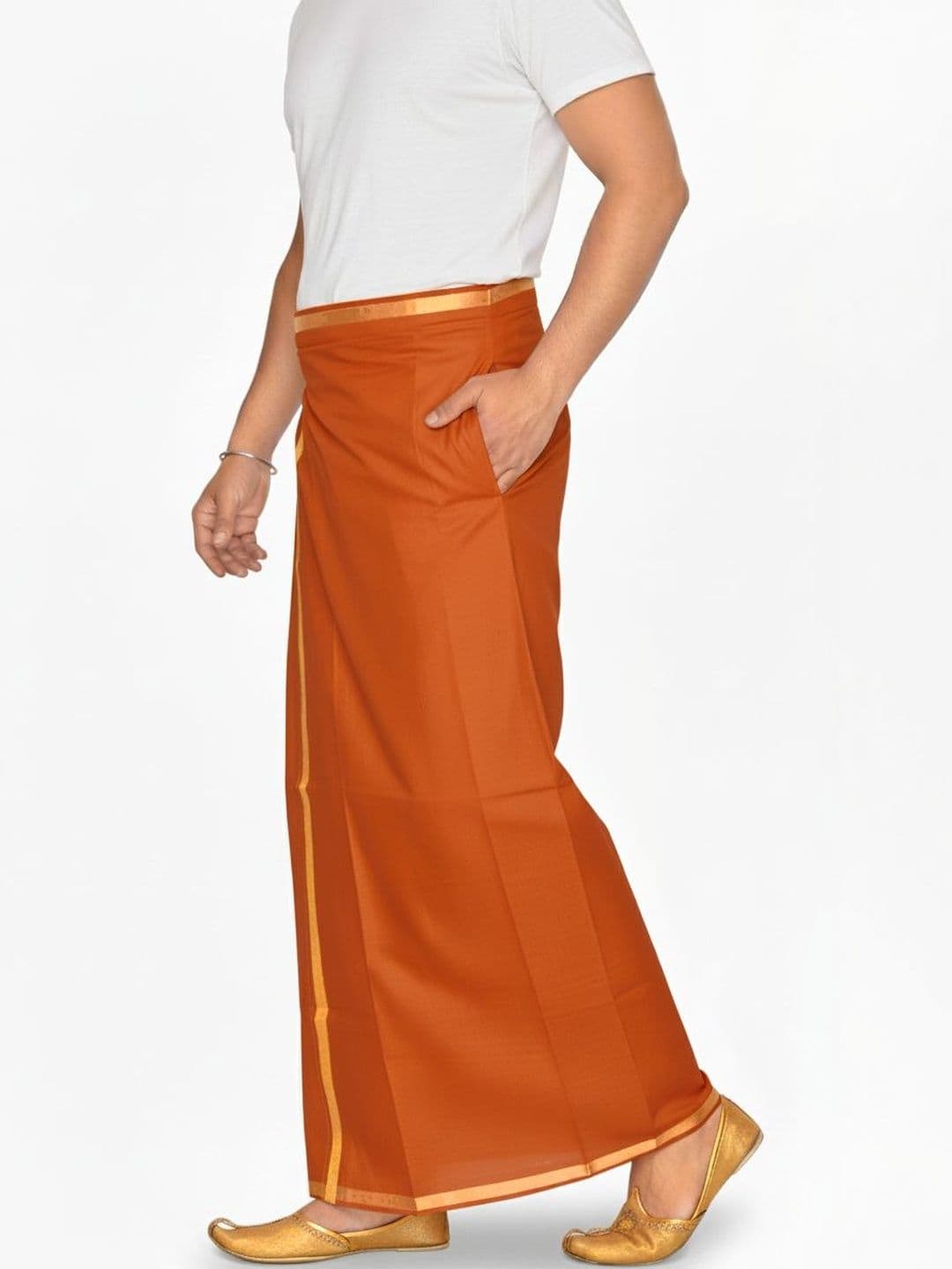 TUNI MANI Men Cotton Zari Welcro Dhoti with Pocket - view 1