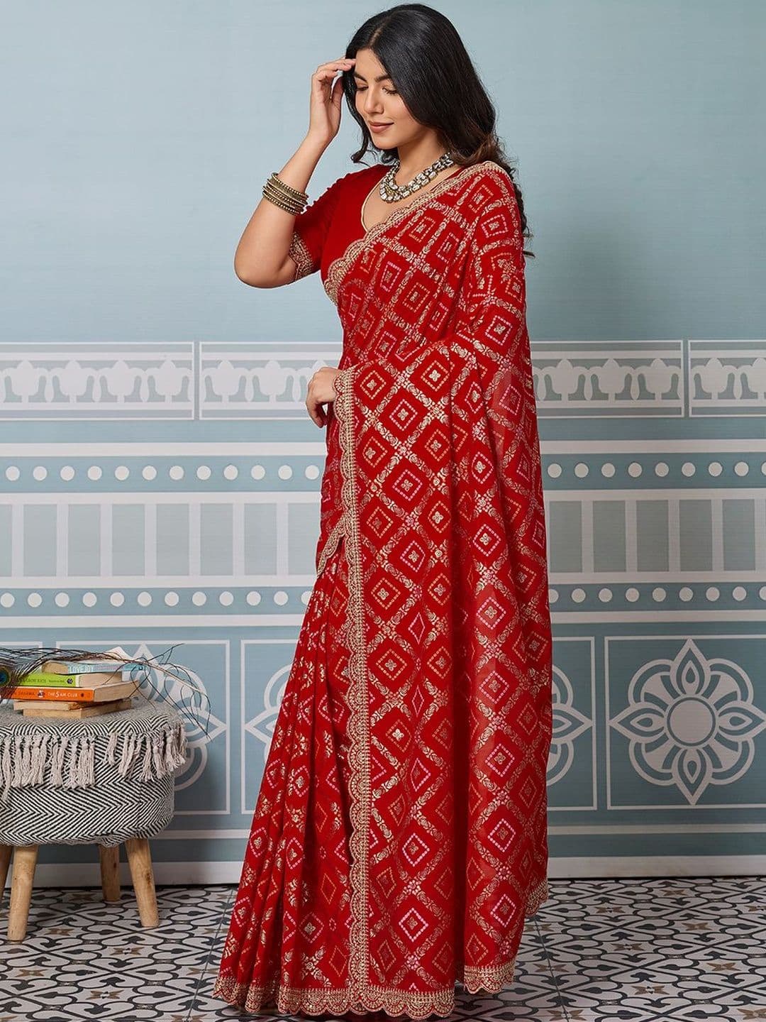 PBS PRINTS Ethnic Motifs Zari Silk Blend Heavy Work Bandhani Saree - view 1