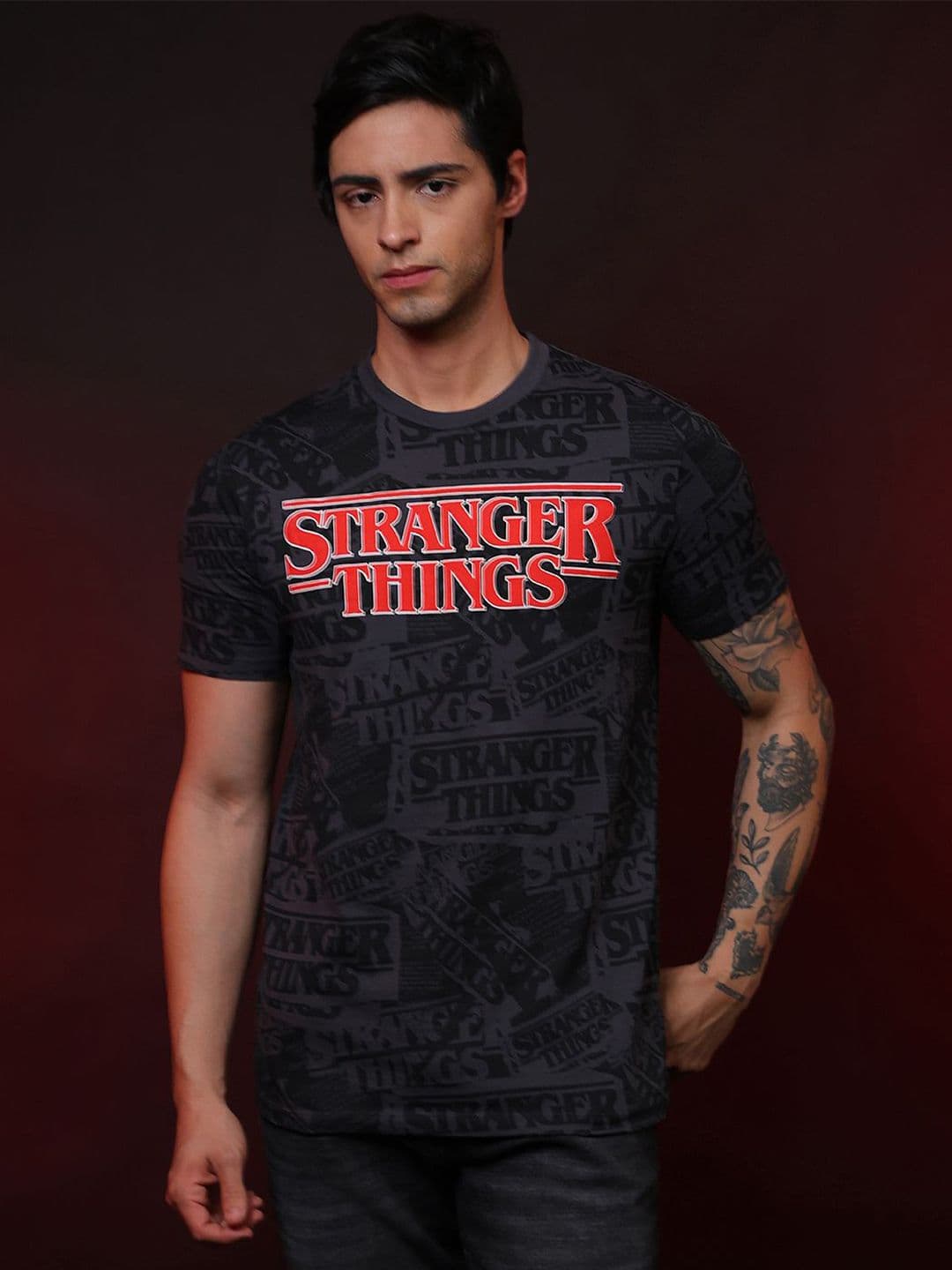 Free Authority Stranger Things Printed Pure Cotton Round Neck T-Shirt - view 1