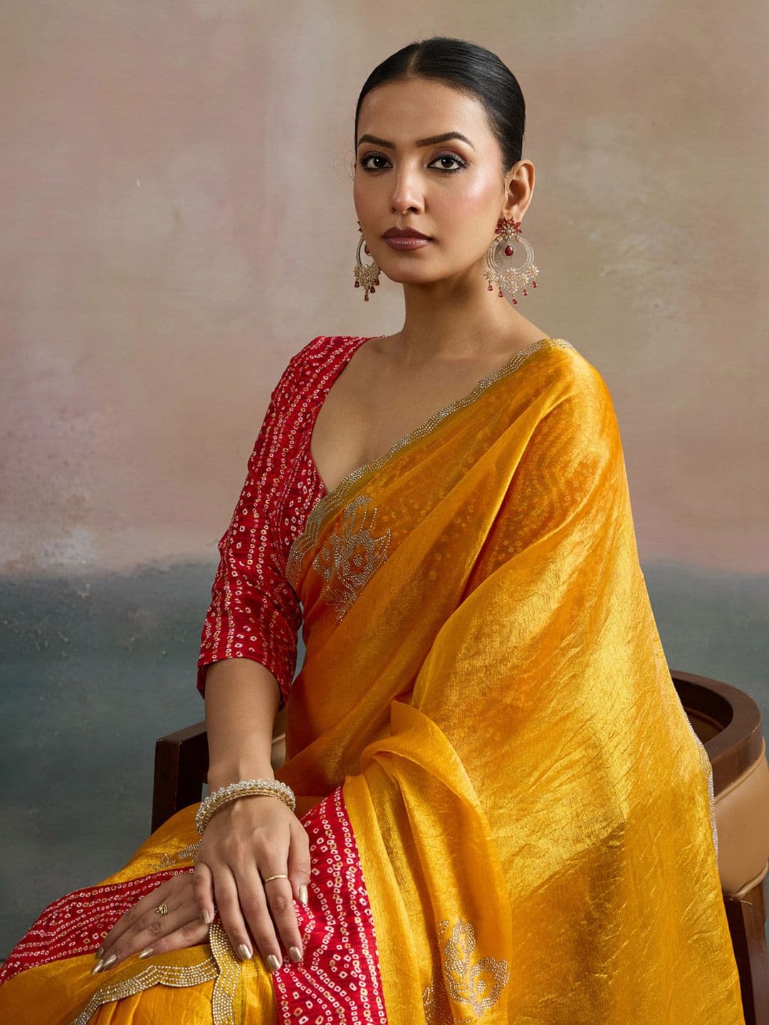 Anouk Yellow Pure Chiffon Sarees - view 1